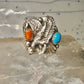 Eagle ring turquoise coral southwest band band Size 10.5 sterling silver women men