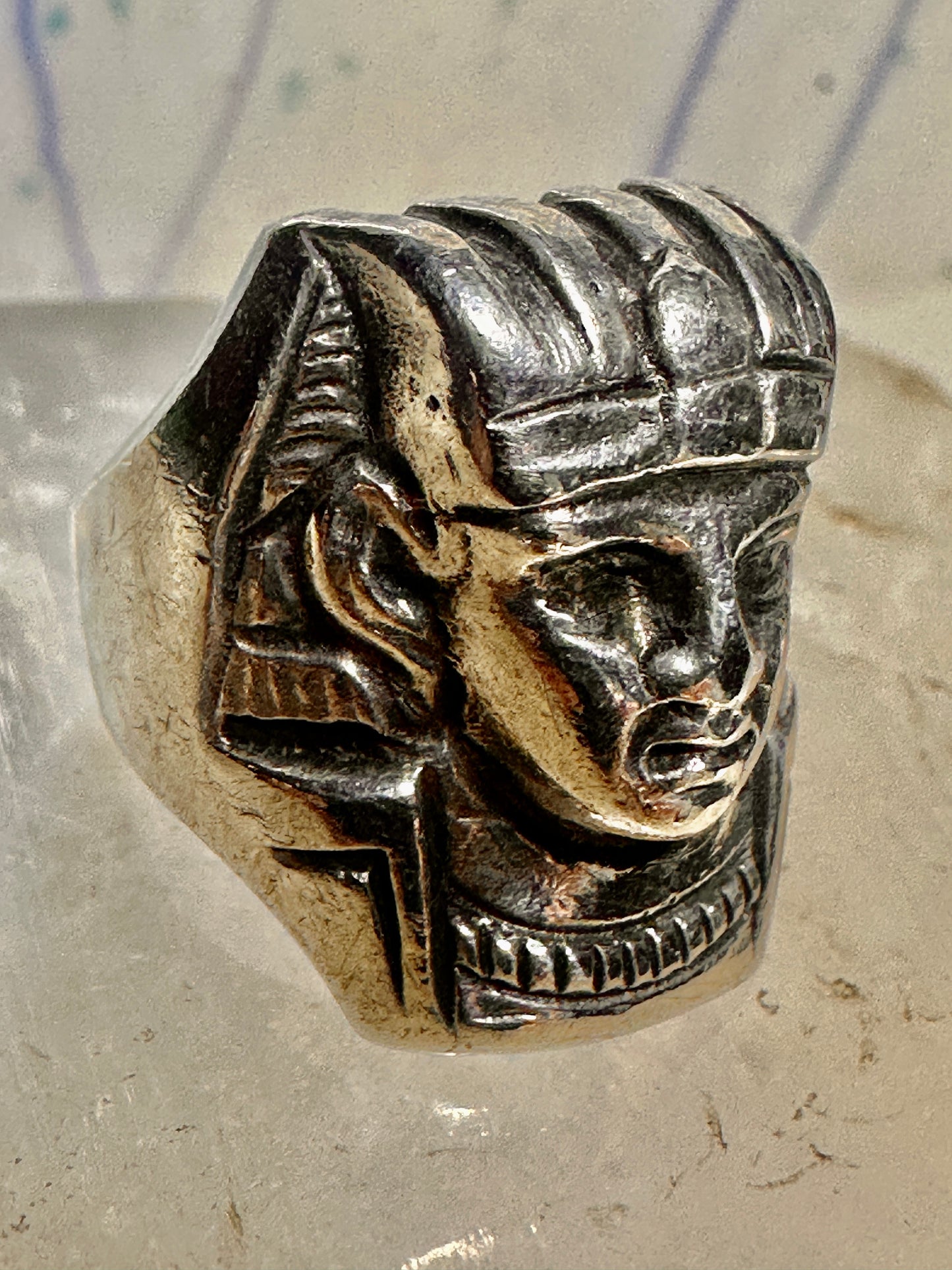 King Tut ring Egyptian Pharaoh Face band size 6 sterling silver women men
