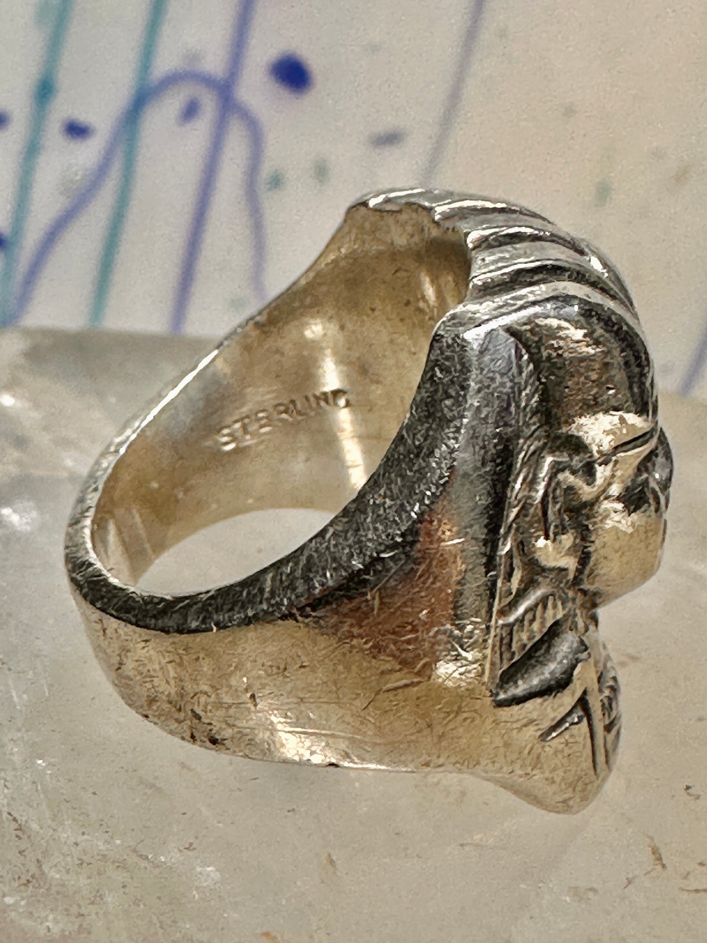 King Tut ring Egyptian Pharaoh Face band size 6 sterling silver women men