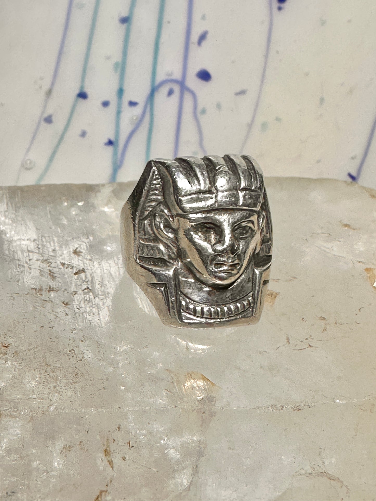 King Tut ring Egyptian Pharaoh Face band size 6 sterling silver women men