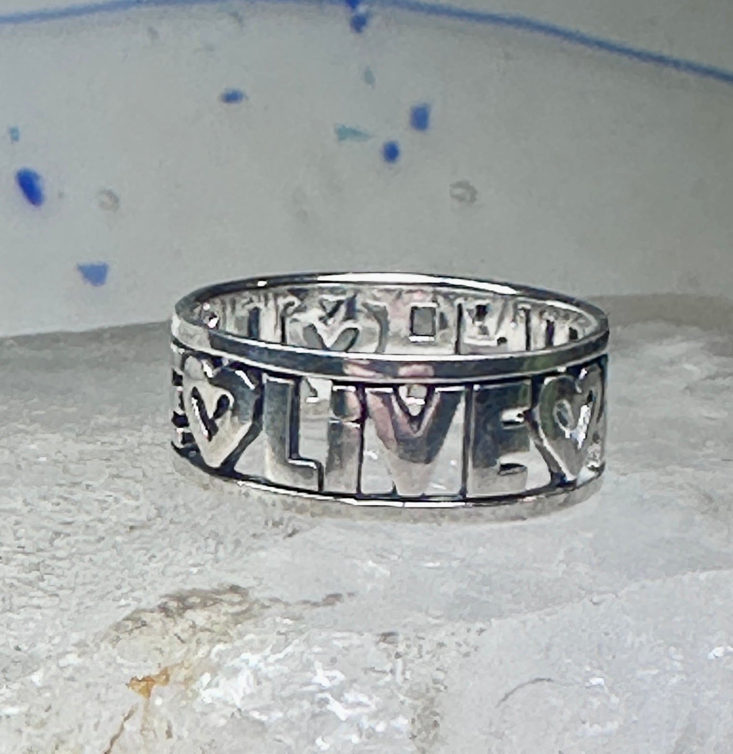 Love Laugh Live Ring Vintage Band size 6.75 sterling silver women girls