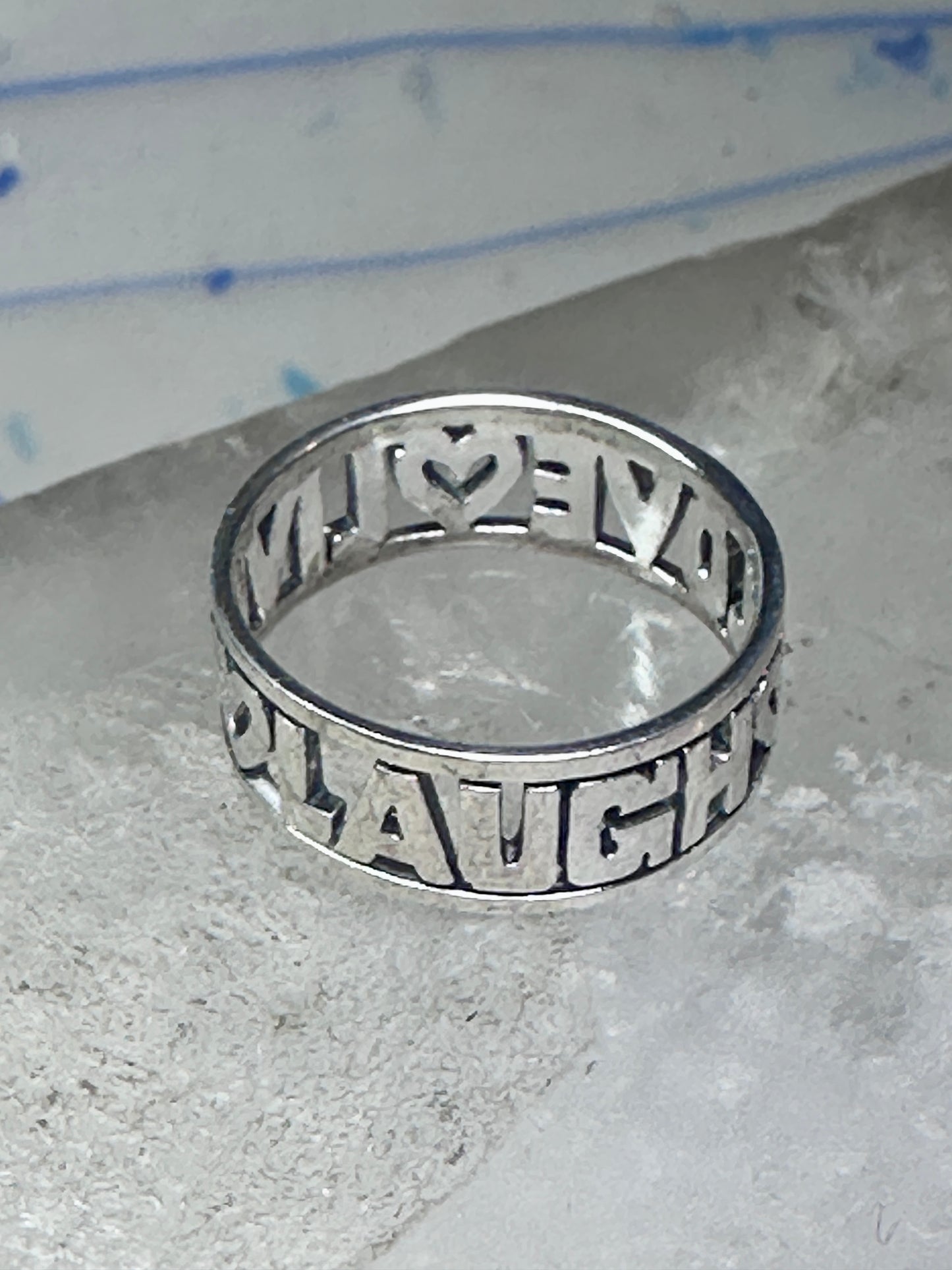 Love Laugh Live Ring Vintage Band size 6.75 sterling silver women girls