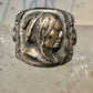 Native American face old ring size 7 sterling silver women men signed sterling hard to read