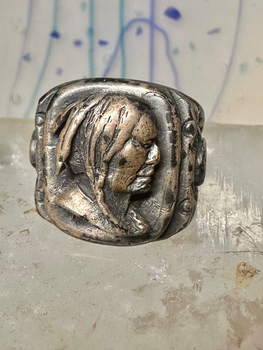 Native American face old ring size 7 sterling silver women men signed sterling hard to read