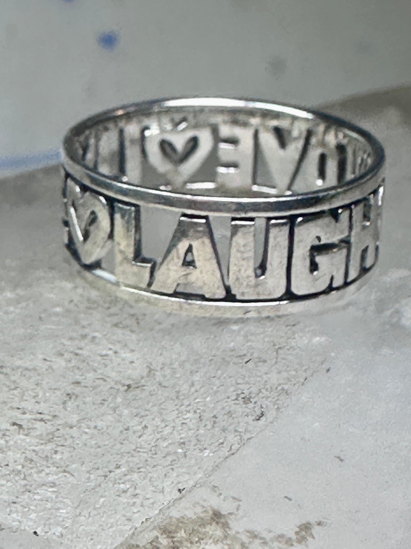 Love Laugh Live Ring Vintage Band size 6.75 sterling silver women girls