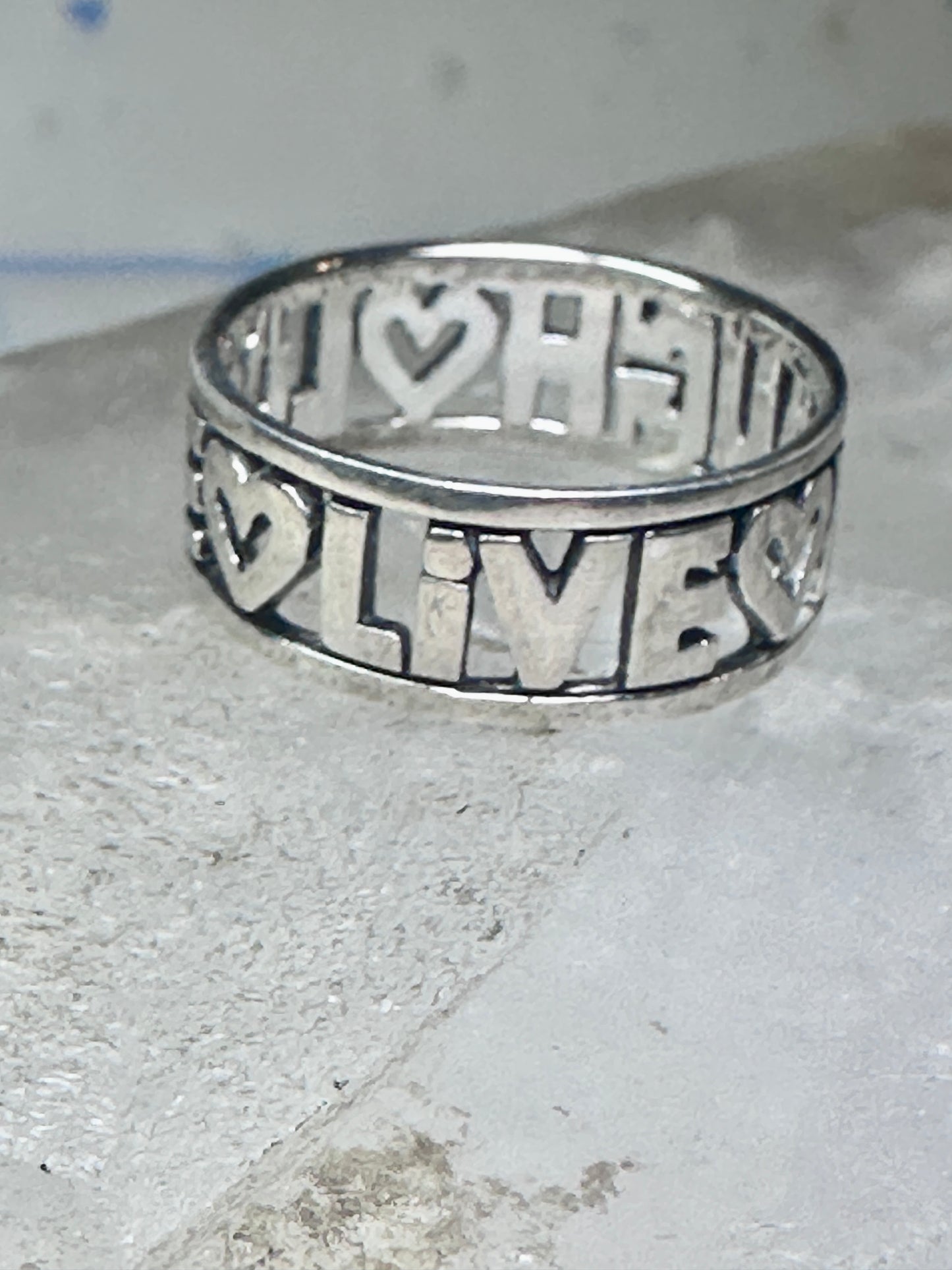 Love Laugh Live Ring Vintage Band size 6.75 sterling silver women girls