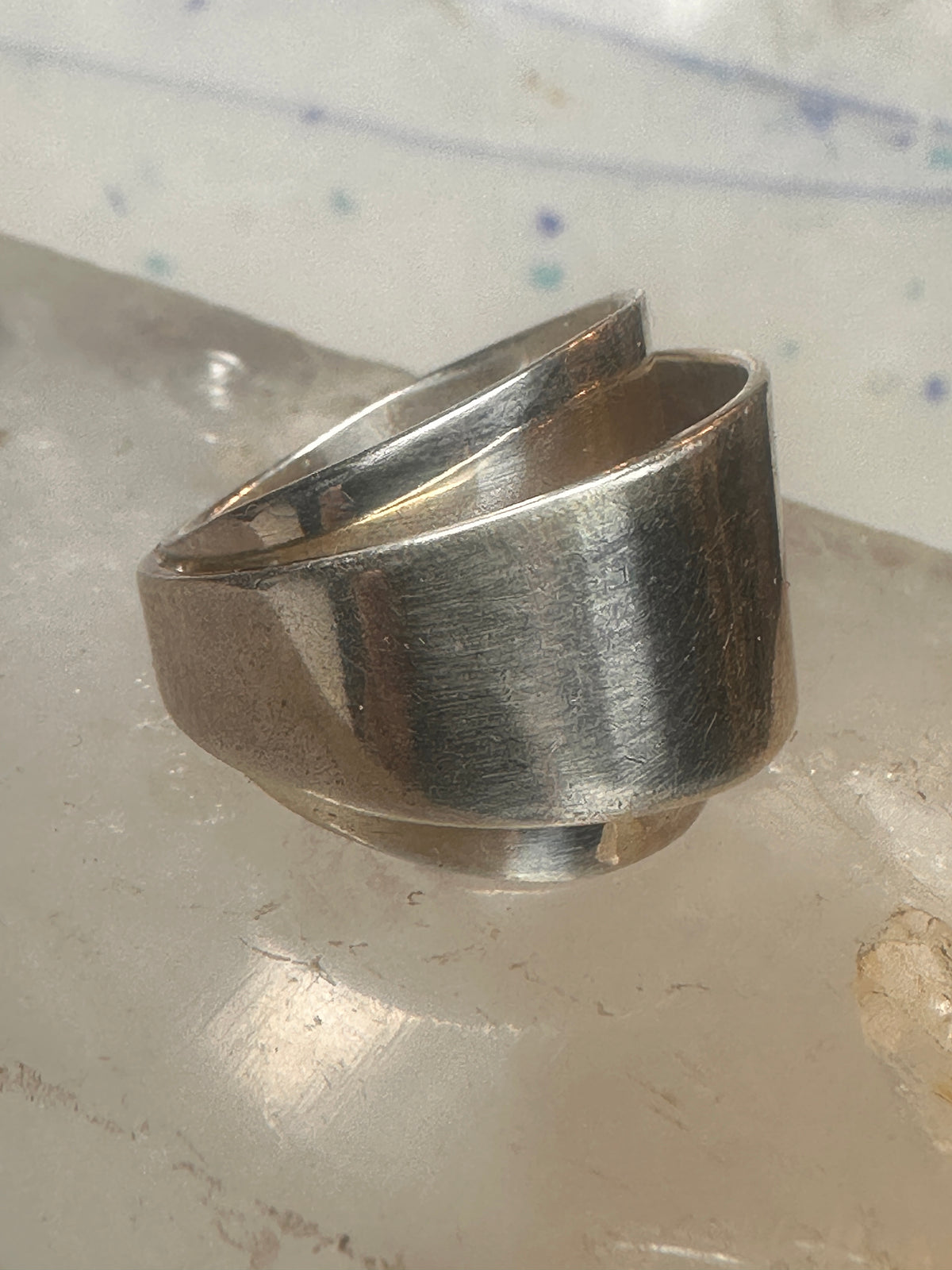 Vintage Mexico Sterling Silver Modernist Bypass Ribbon Wrap Ring Size 6.75 11.9g 925
