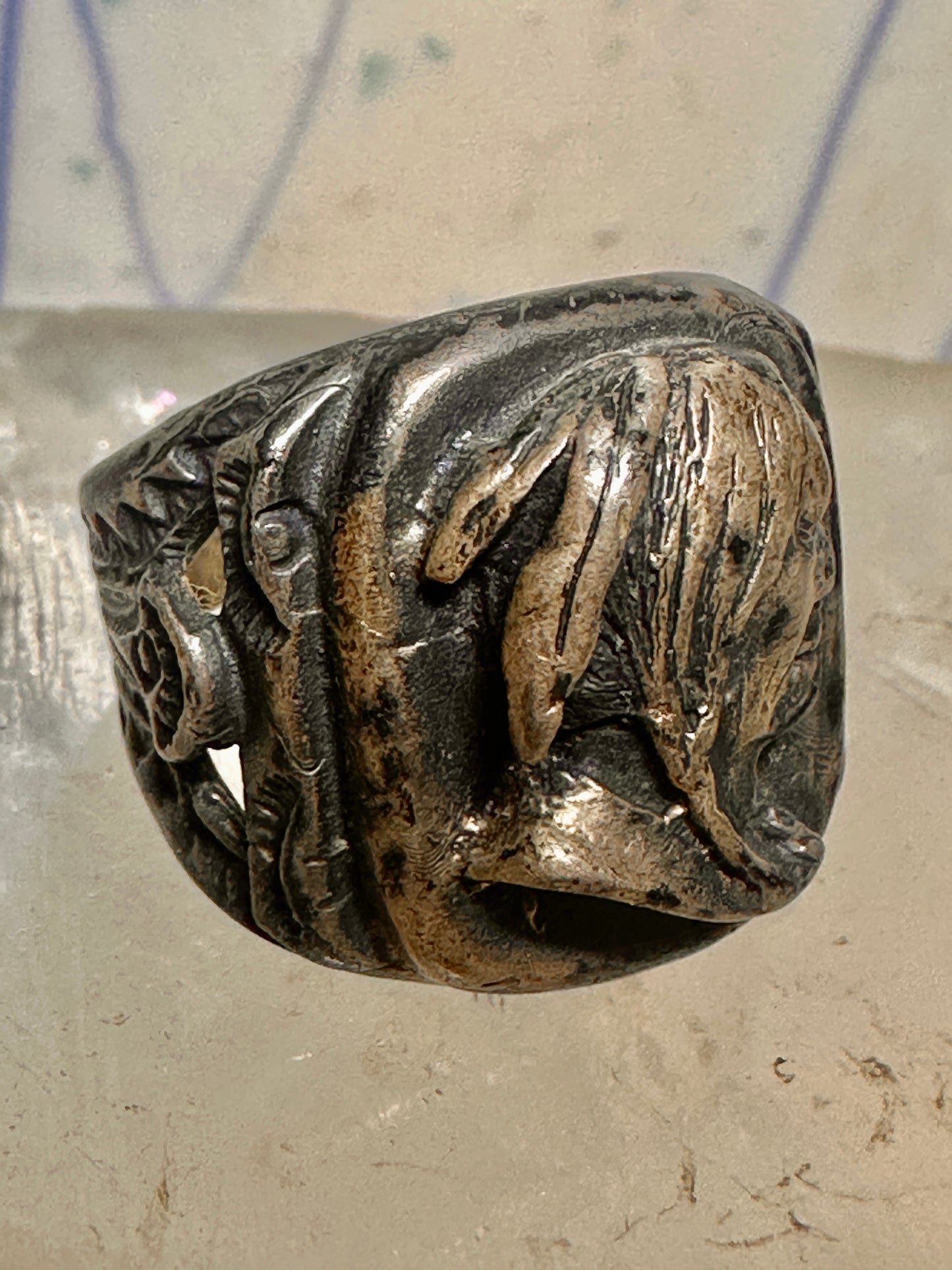 Native American face old ring size 7 sterling silver women men signed sterling hard to read