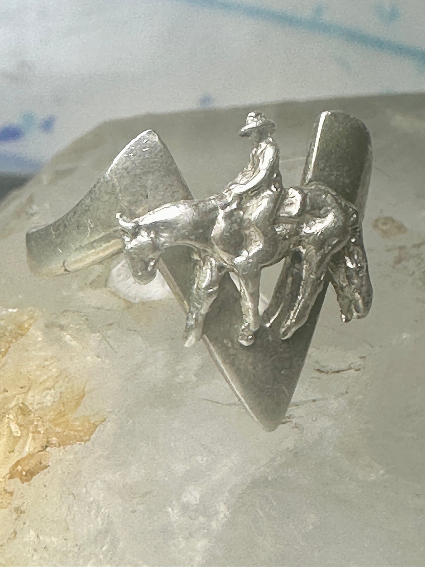 Cowboy ring horse w rider on V band Victory size 6.50 sterling silver women girls