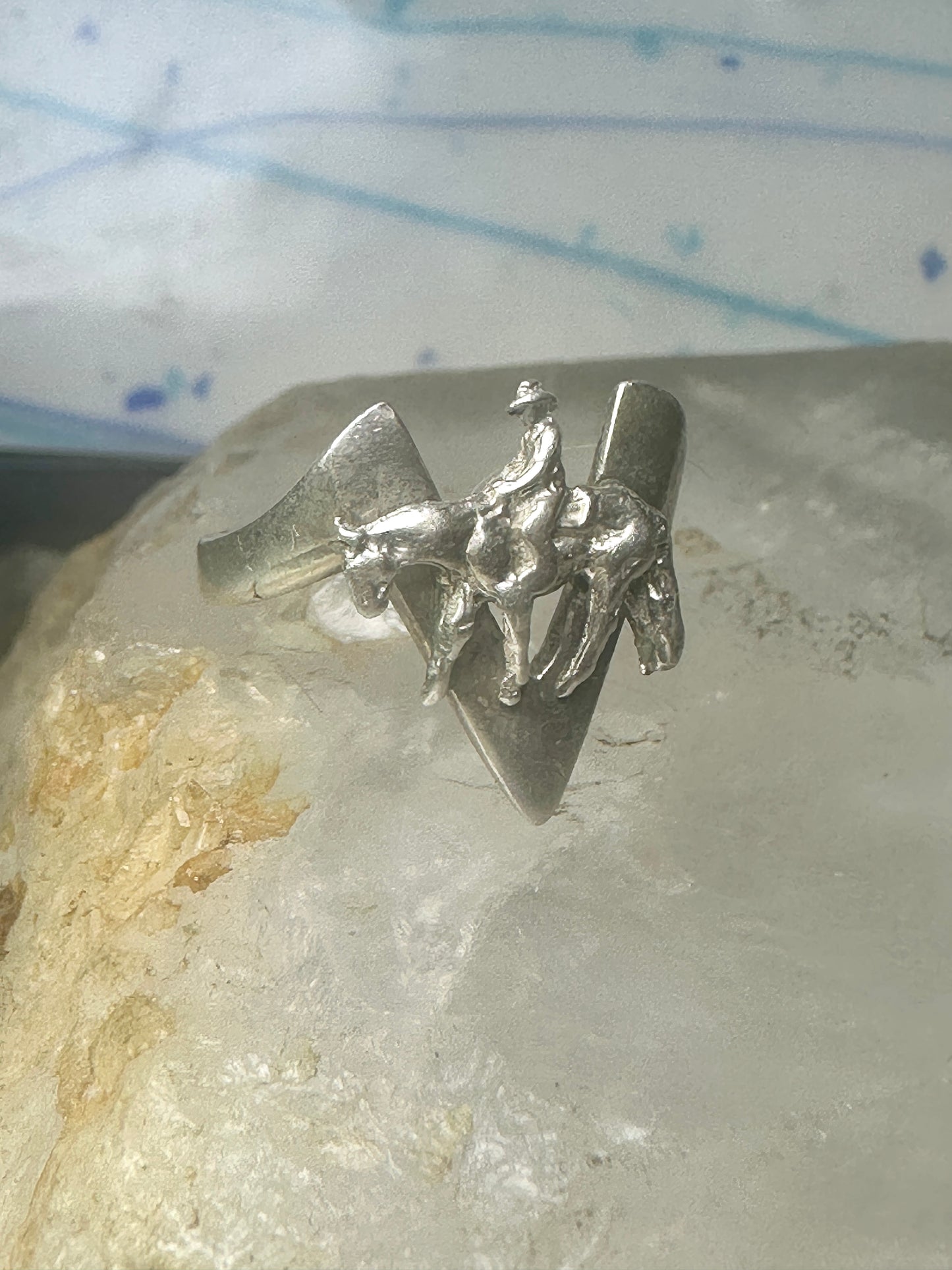 Cowboy ring horse w rider on V band Victory size 6.50 sterling silver women girls