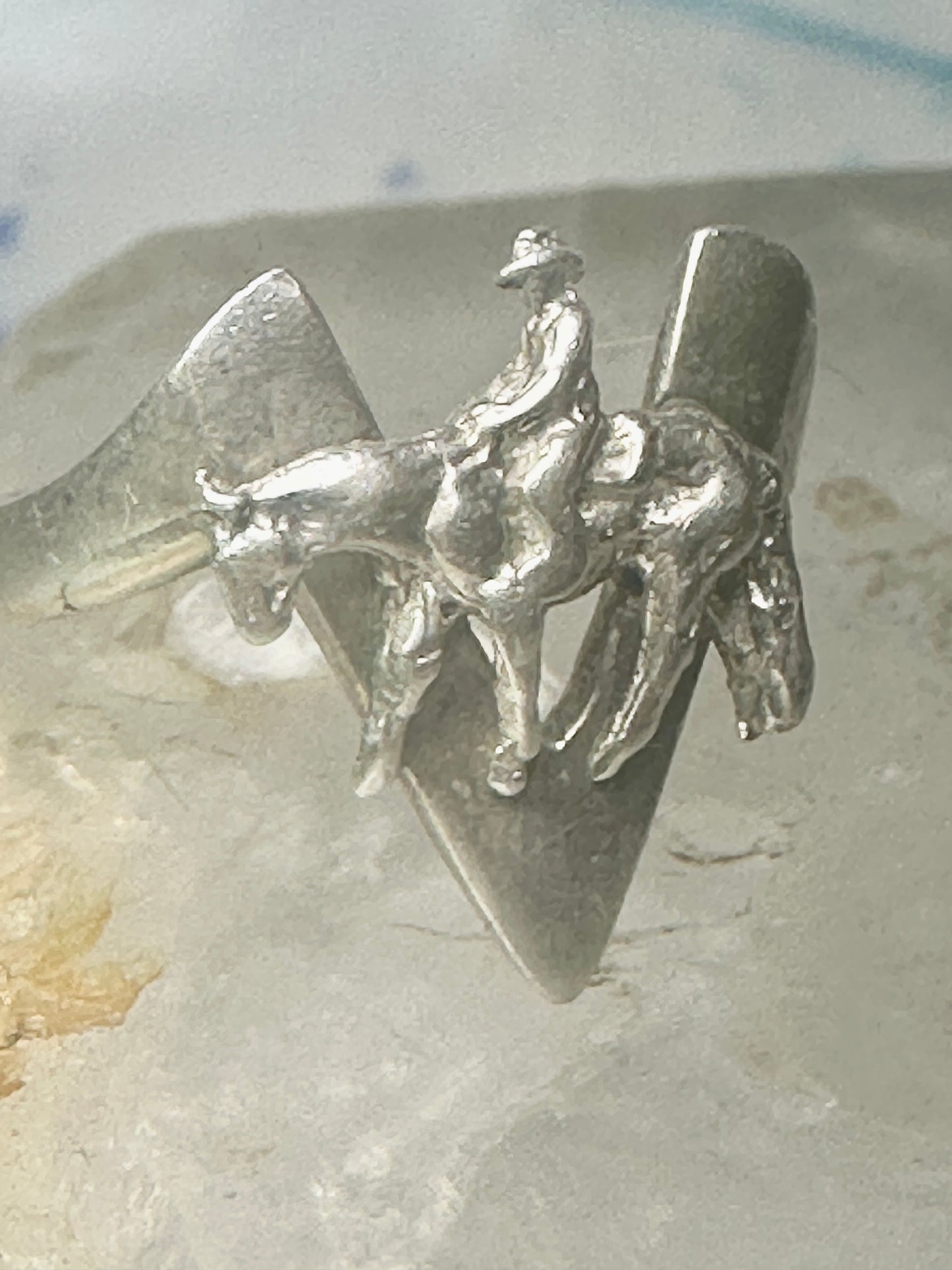 Cowboy ring horse w rider on V band Victory size 6.50 sterling silver women girls