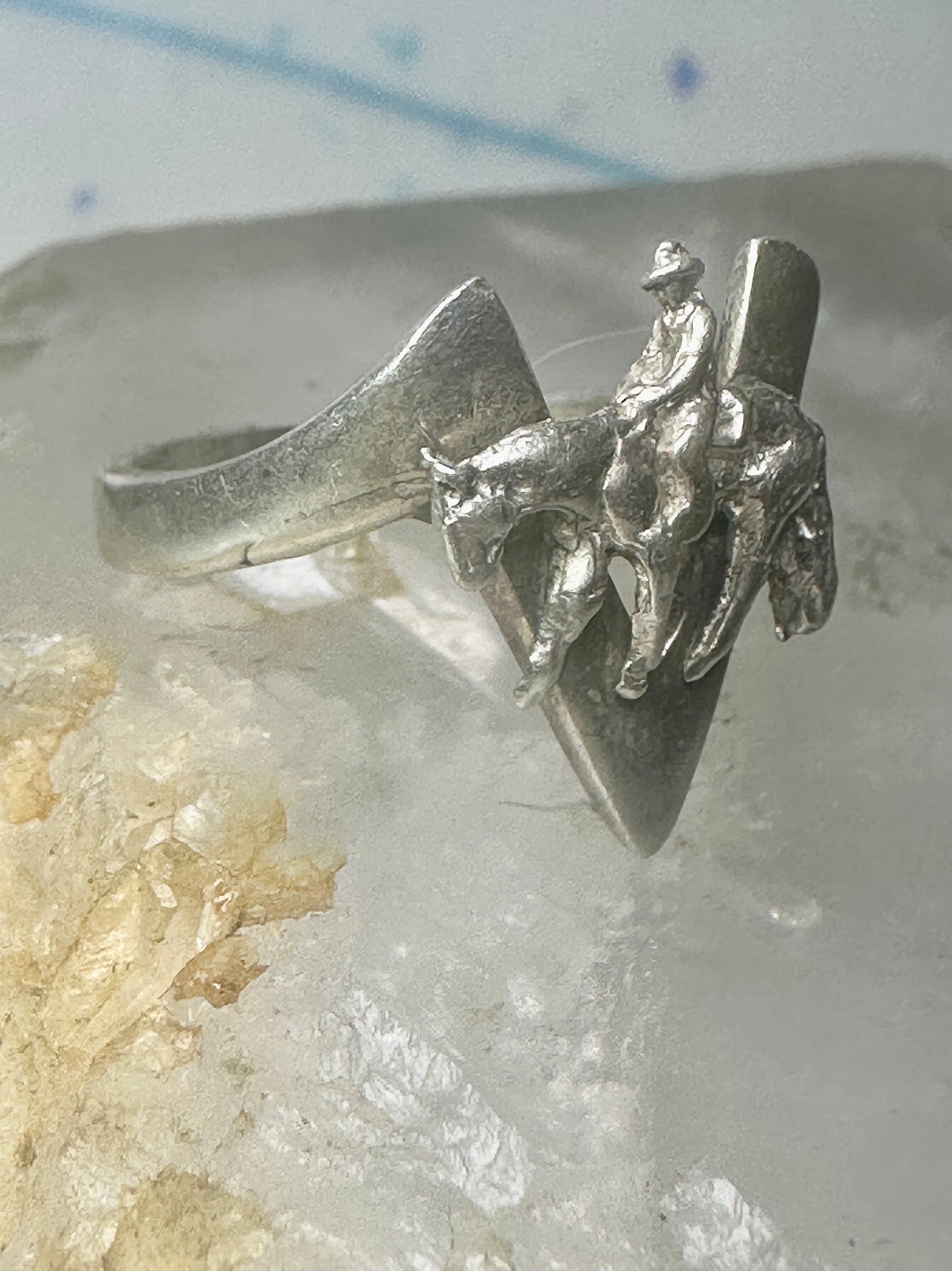 Cowboy ring horse w rider on V band Victory size 6.50 sterling silver women girls