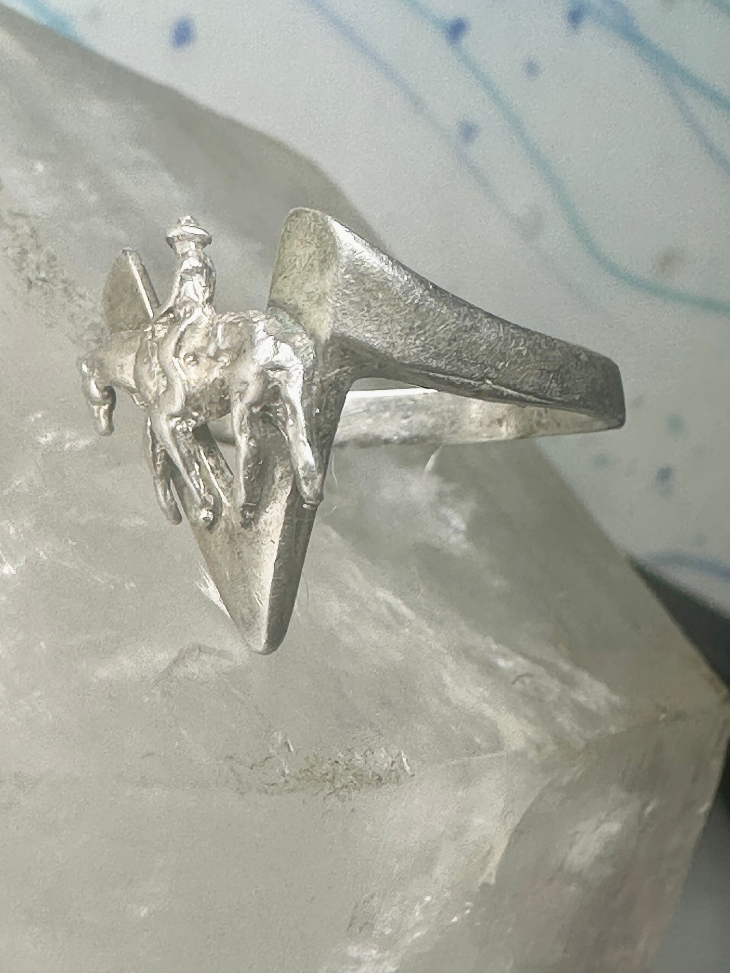 Cowboy ring horse w rider on V band Victory size 6.50 sterling silver women girls