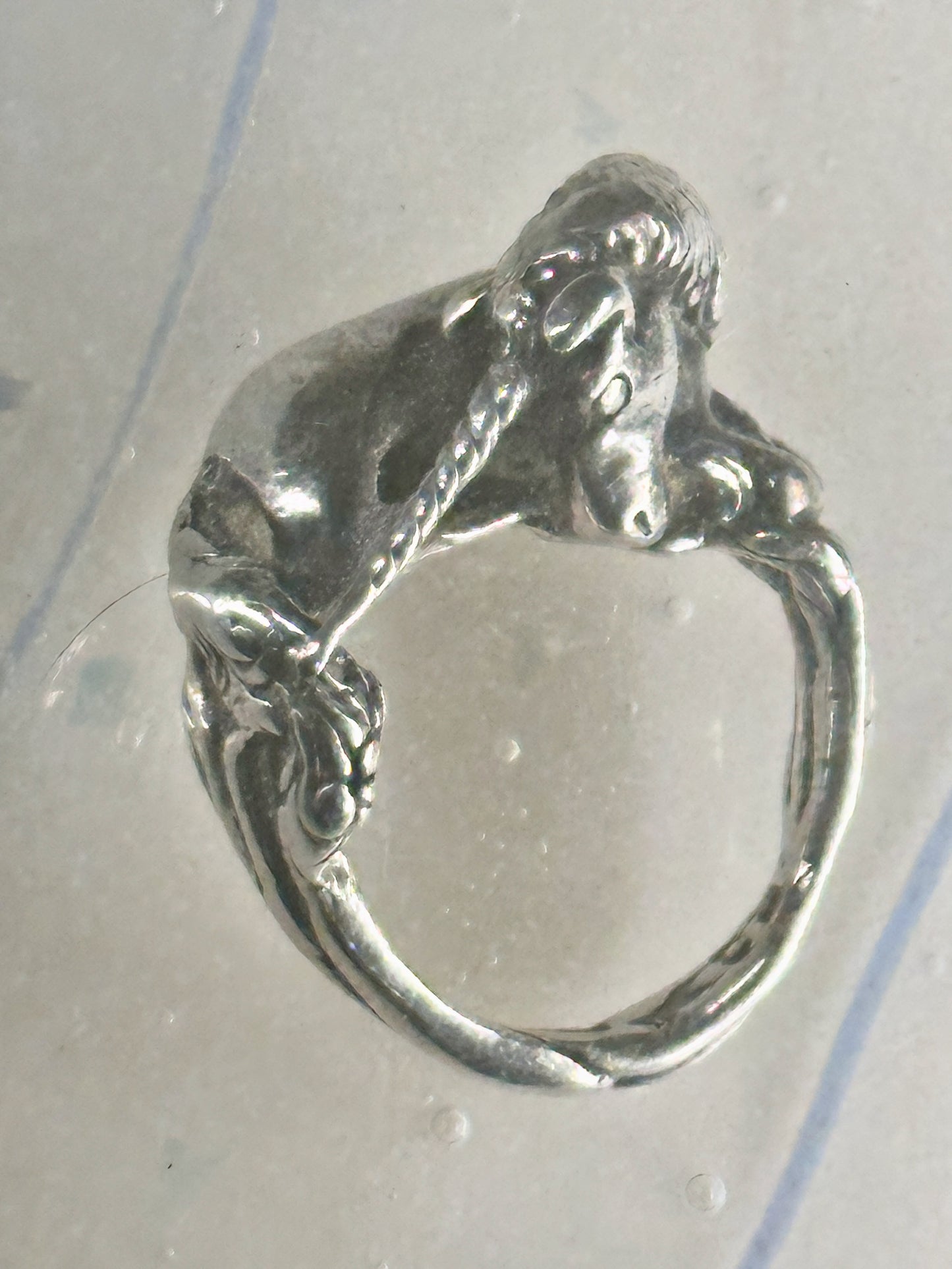 Unicorn ring horse band artisan size 4 sterling silver women