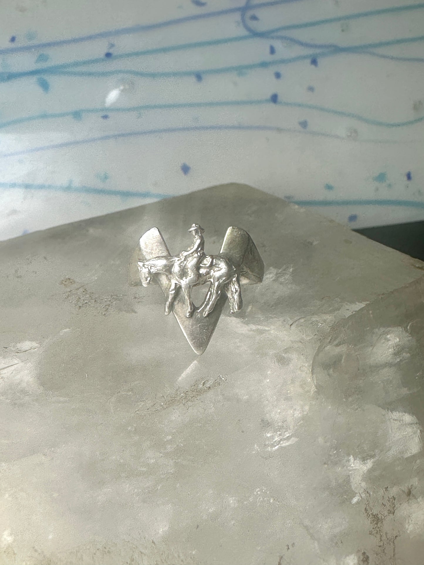 Cowboy ring horse w rider on V band Victory size 6.50 sterling silver women girls