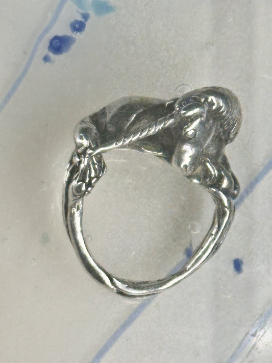 Unicorn ring horse band artisan size 4 sterling silver women