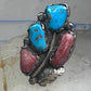 Long Navajo Turquoise Coral Ring Turquoise Band size 5.75 sterling silver women signed Pennetawa