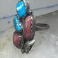 Long Navajo Turquoise Coral Ring Turquoise Band size 5.75 sterling silver women signed Pennetawa