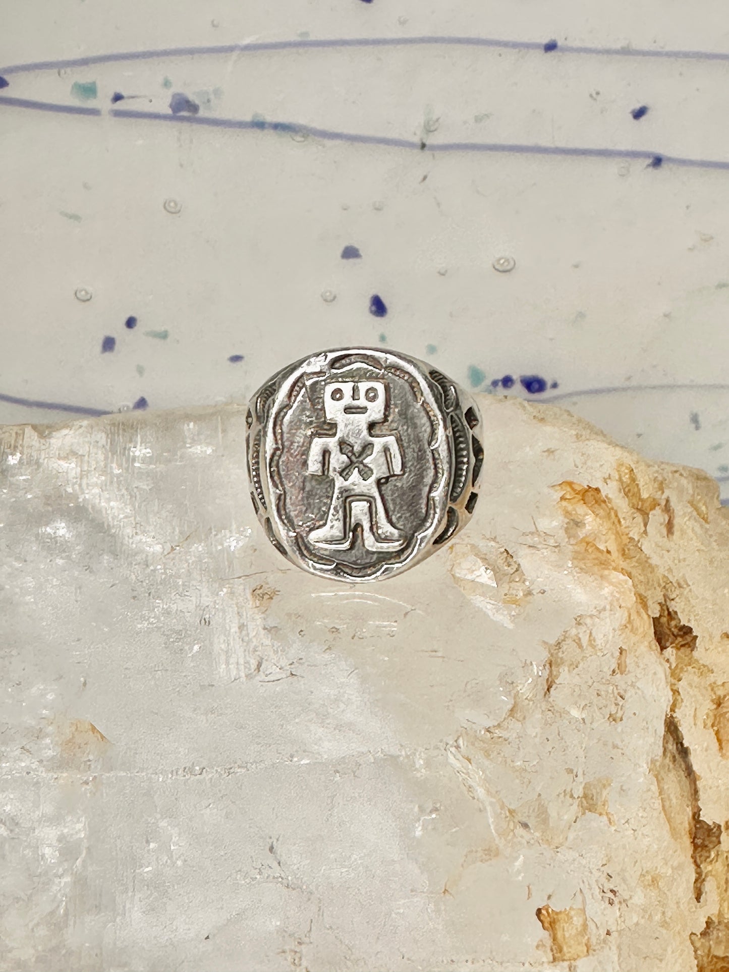 Mudman ring Navajo crossed arrows figurative Kachina size 9 sterling silver women men