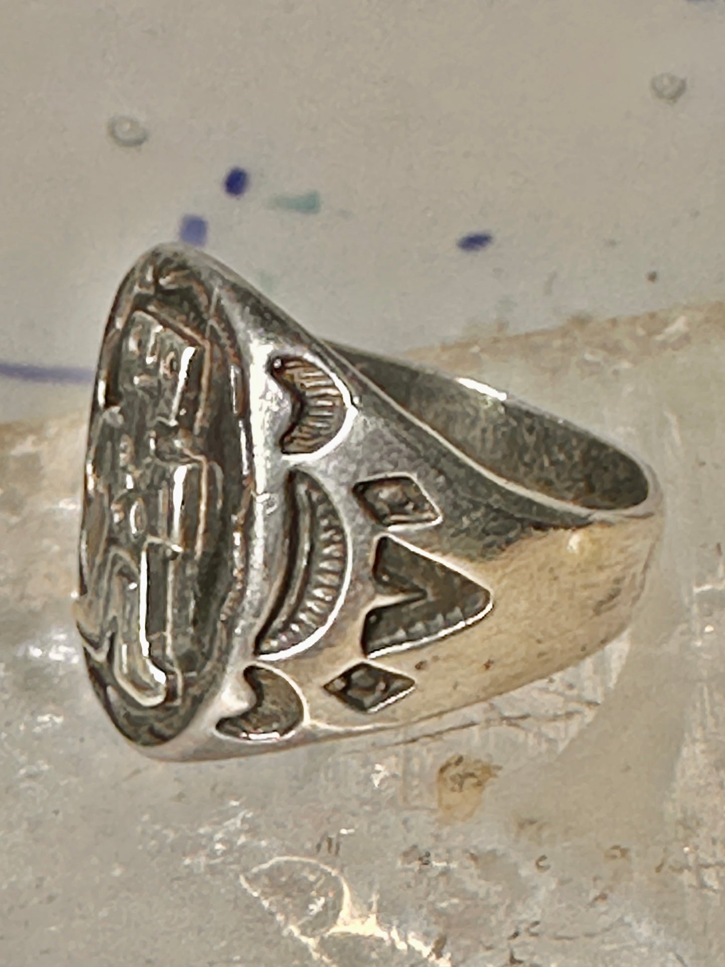 Mudman ring Navajo crossed arrows figurative Kachina size 9 sterling silver women men