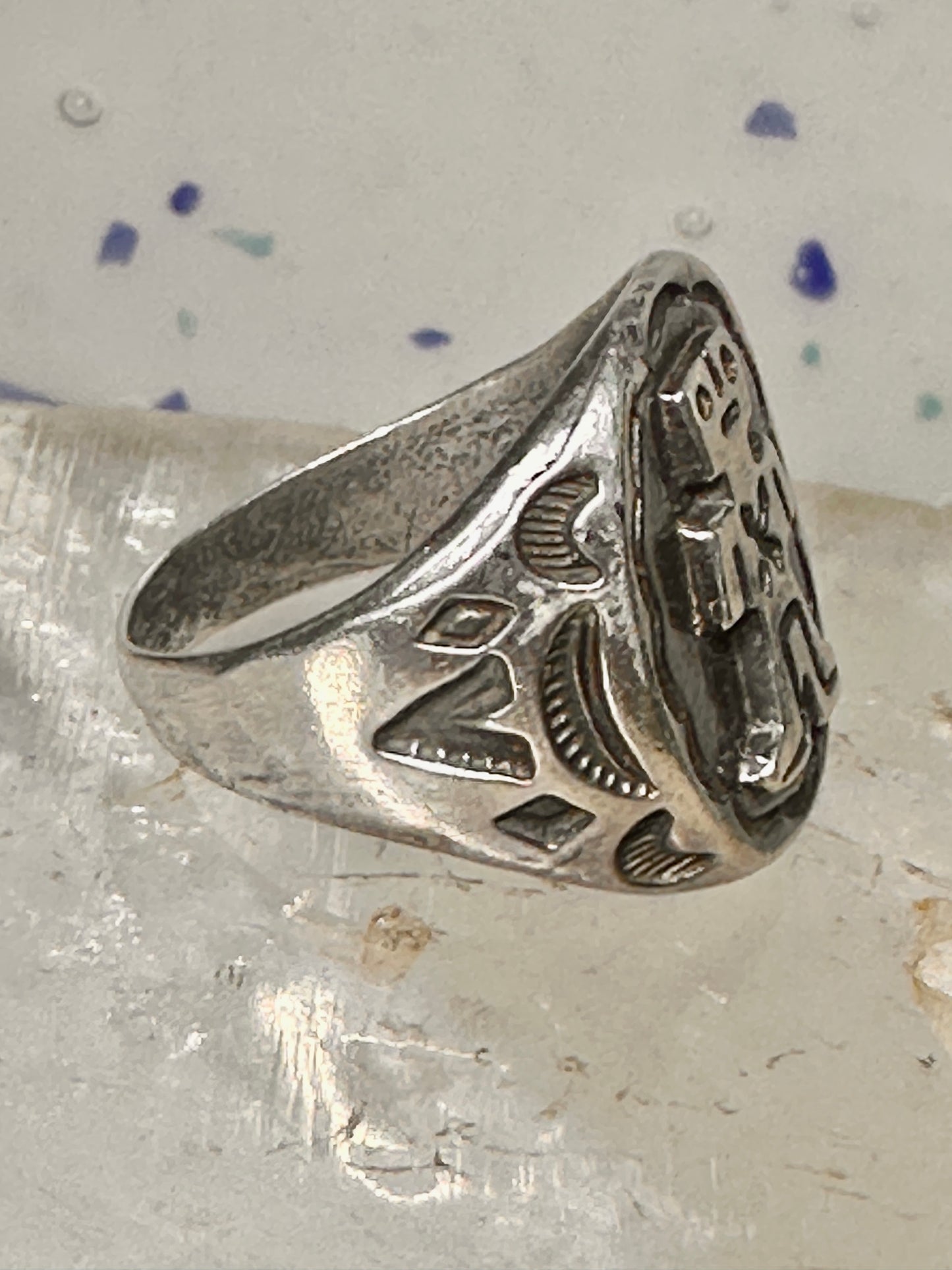 Mudman ring Navajo crossed arrows figurative Kachina size 9 sterling silver women men