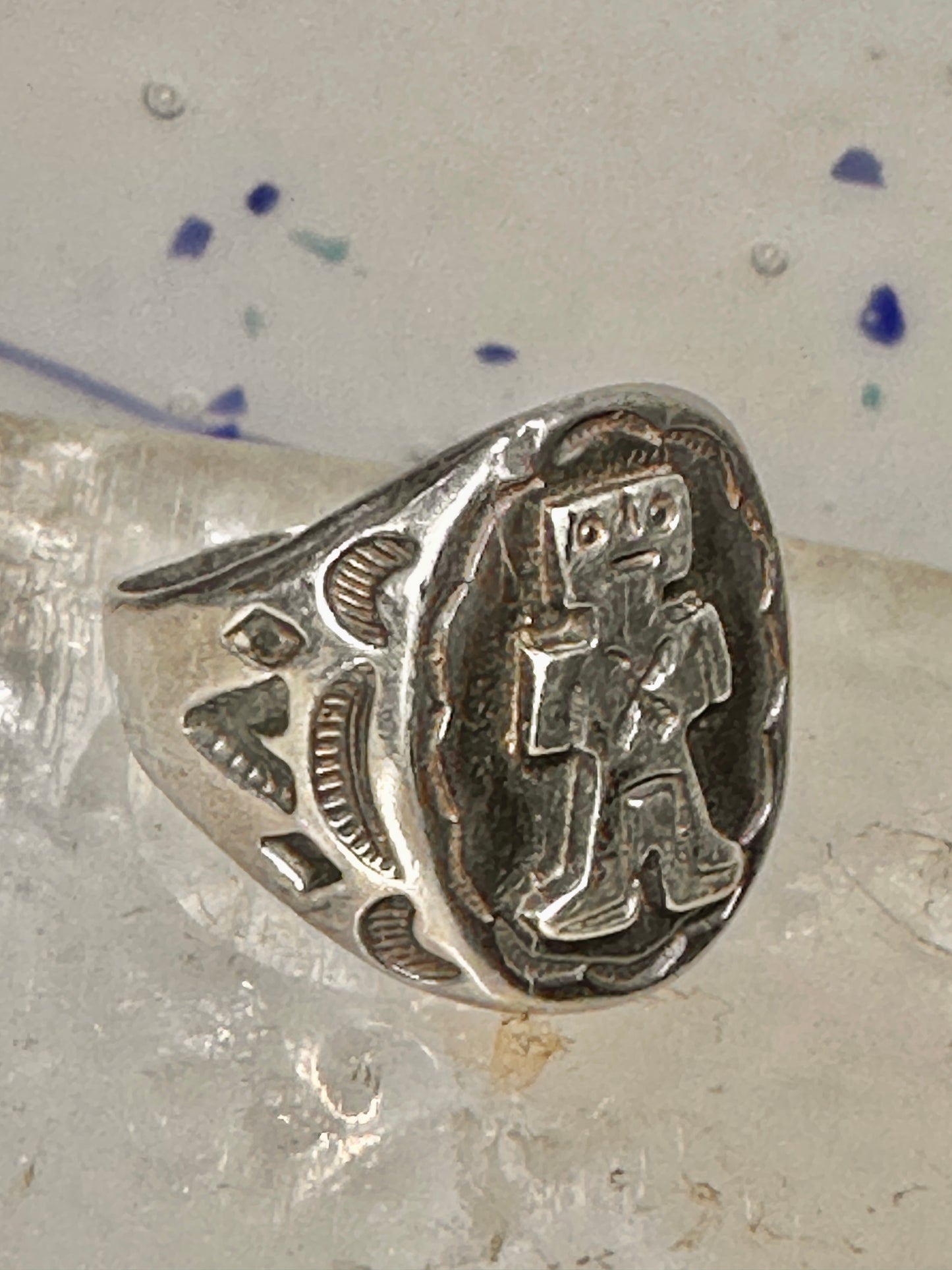 Mudman ring Navajo crossed arrows figurative Kachina size 9 sterling silver women men