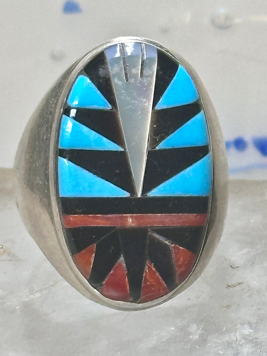 Zuni ring size 10.25 turquoise coral mop onyx sterling silver men women