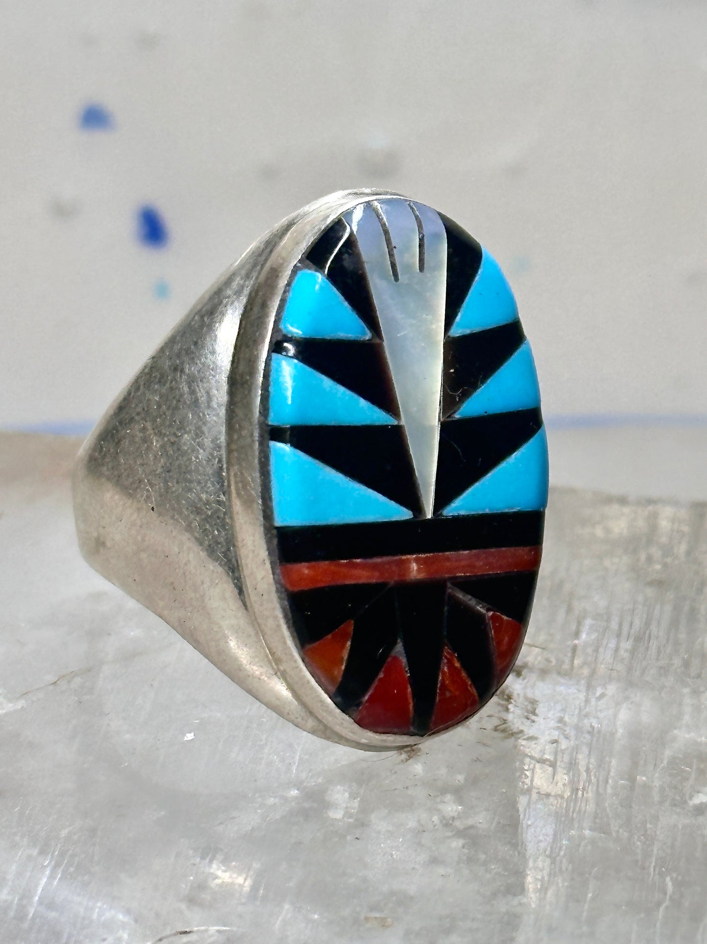 Zuni ring size 10.25 turquoise coral mop onyx sterling silver men women