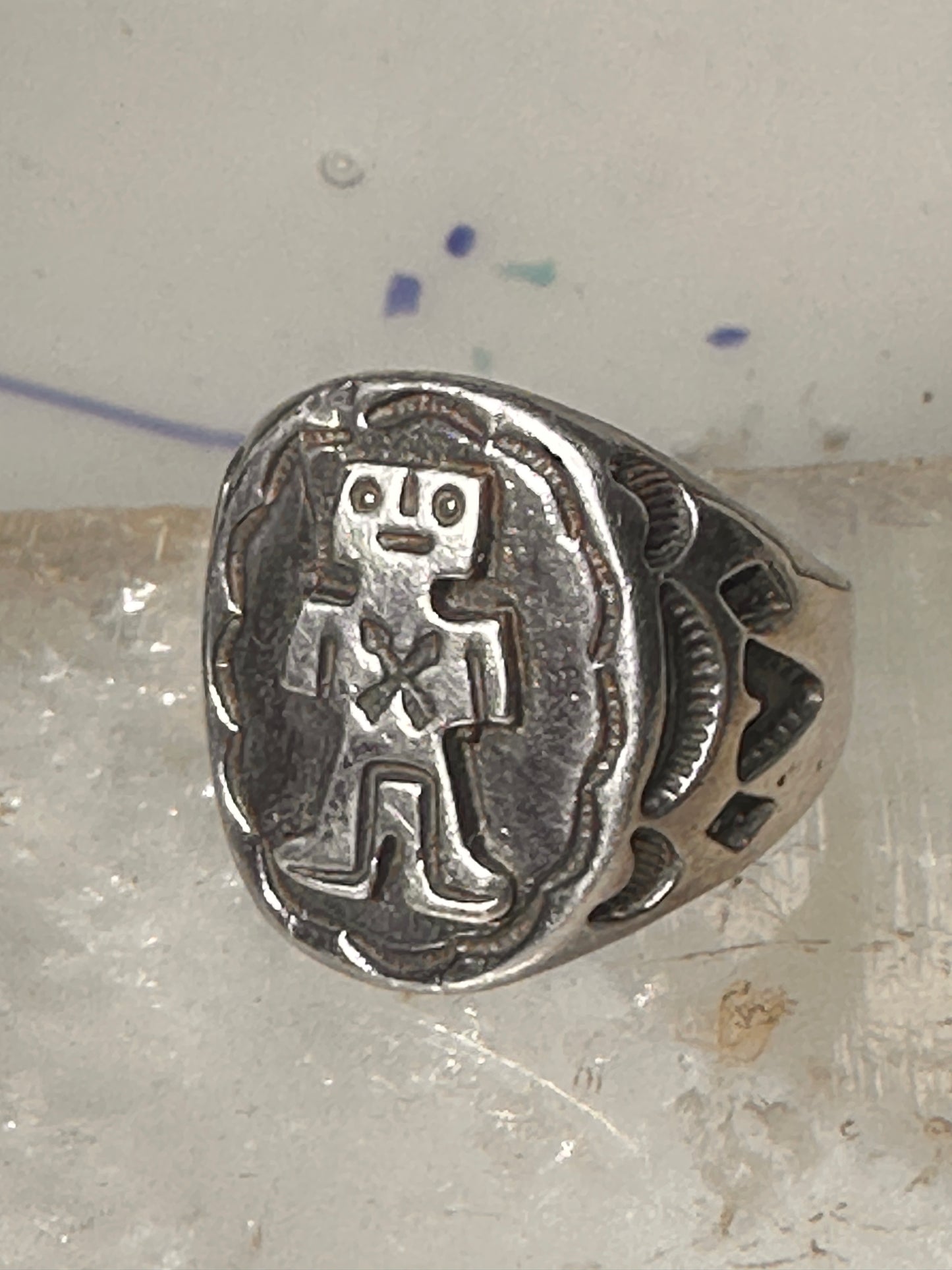 Mudman ring Navajo crossed arrows figurative Kachina size 9 sterling silver women men