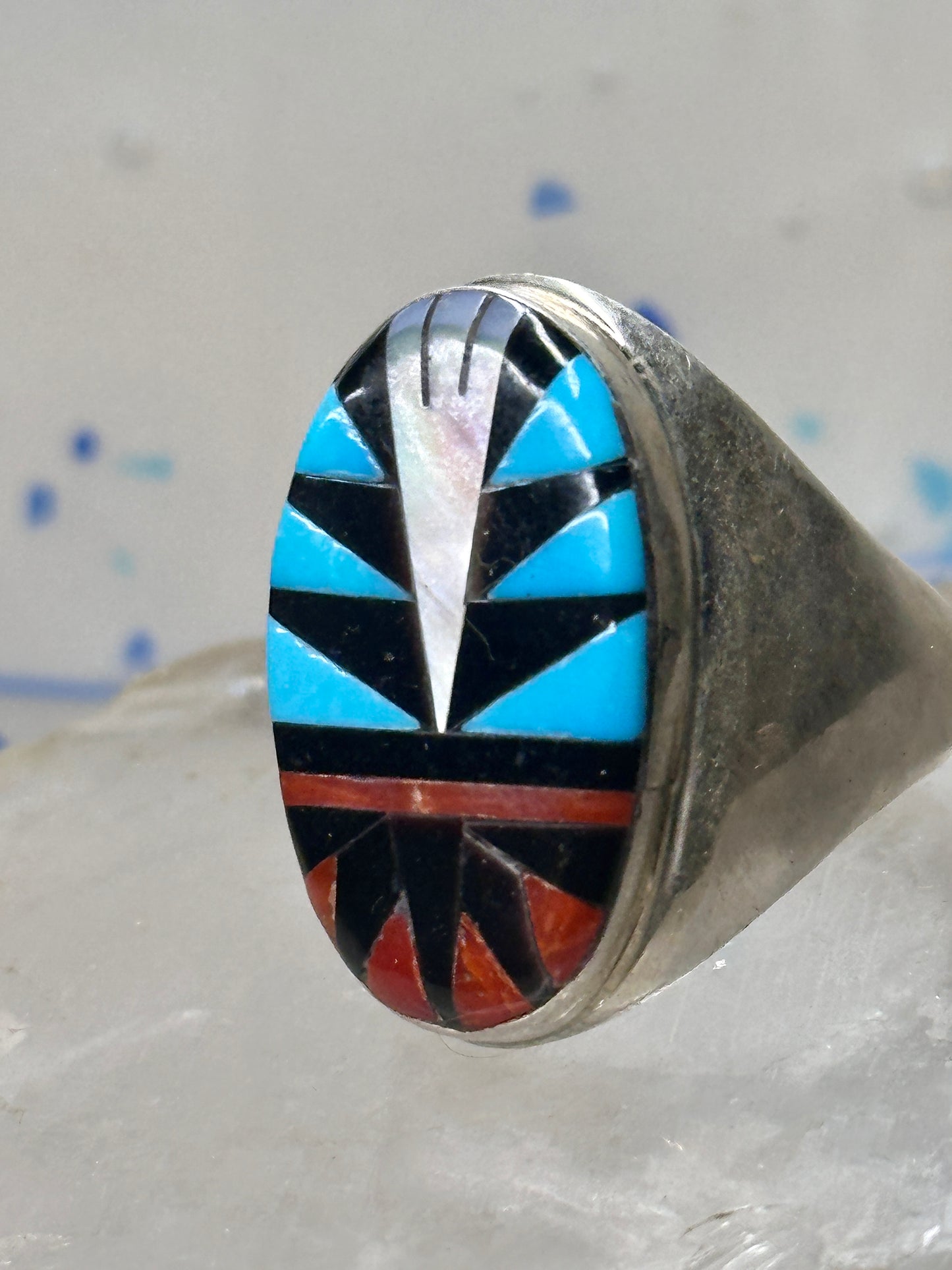Zuni ring size 10.25 turquoise coral mop onyx sterling silver men women