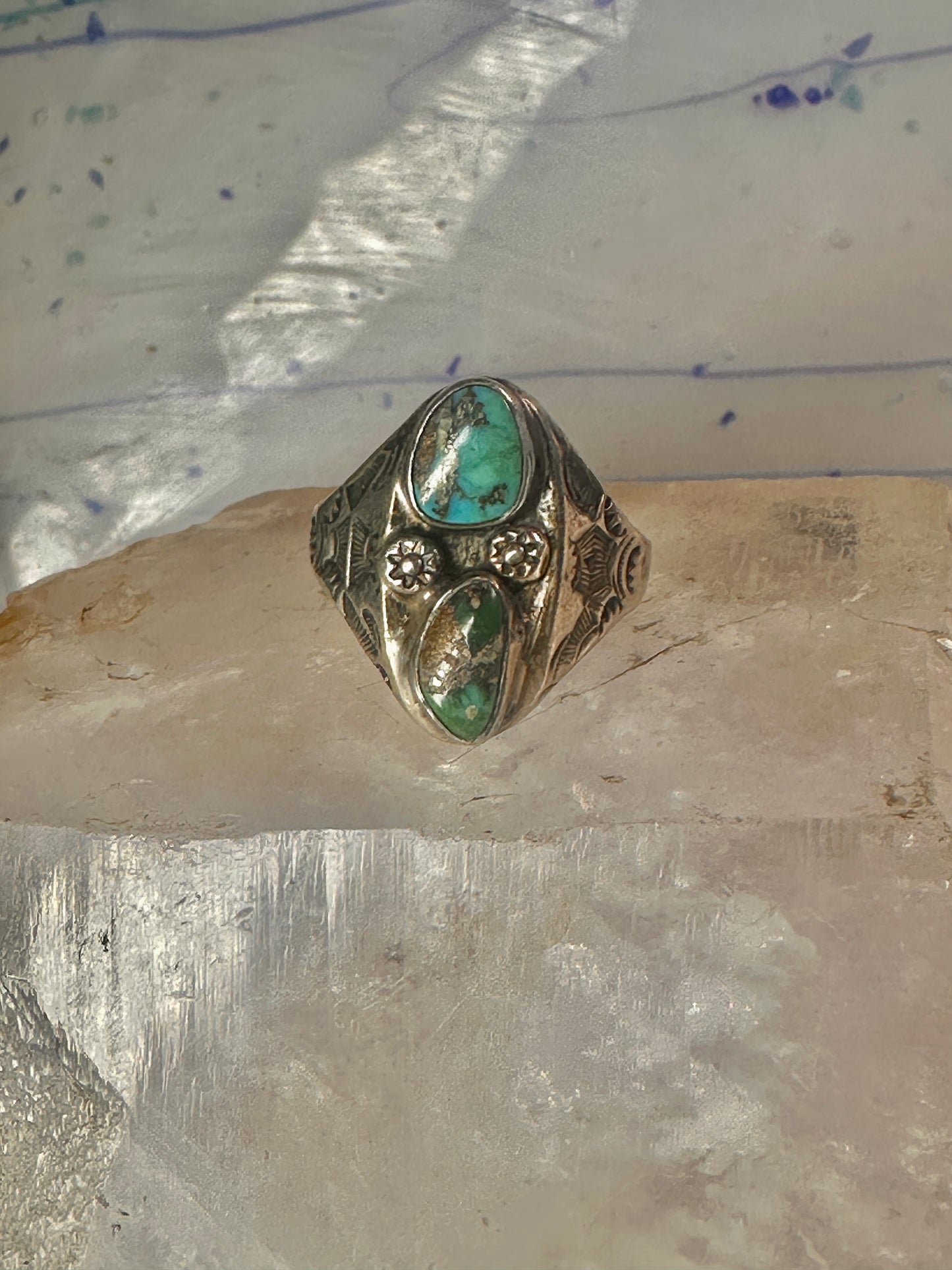 Navajo ring turquoise stampings size 14 sterling silver women men