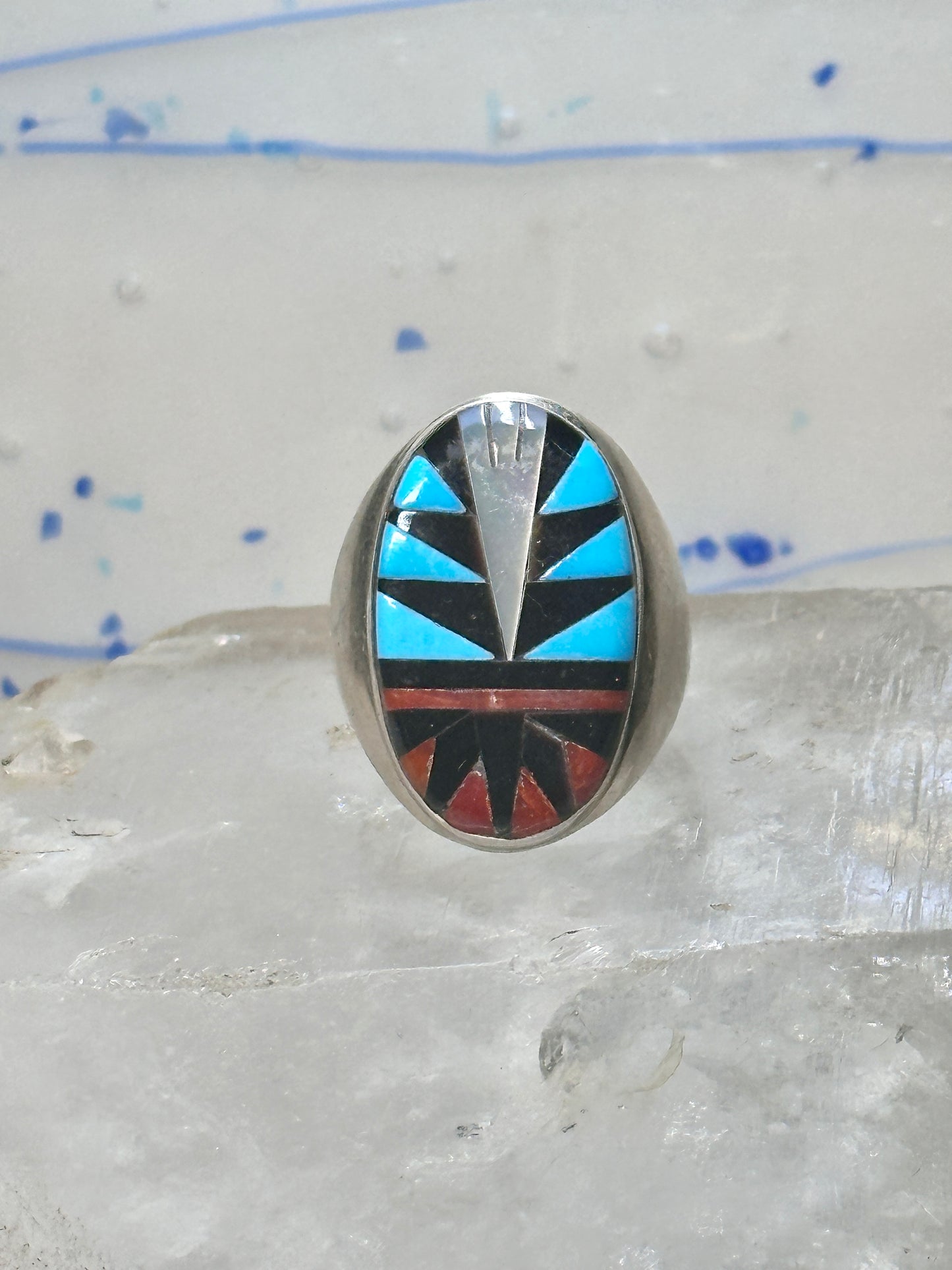 Zuni ring size 10.25 turquoise coral mop onyx sterling silver men women