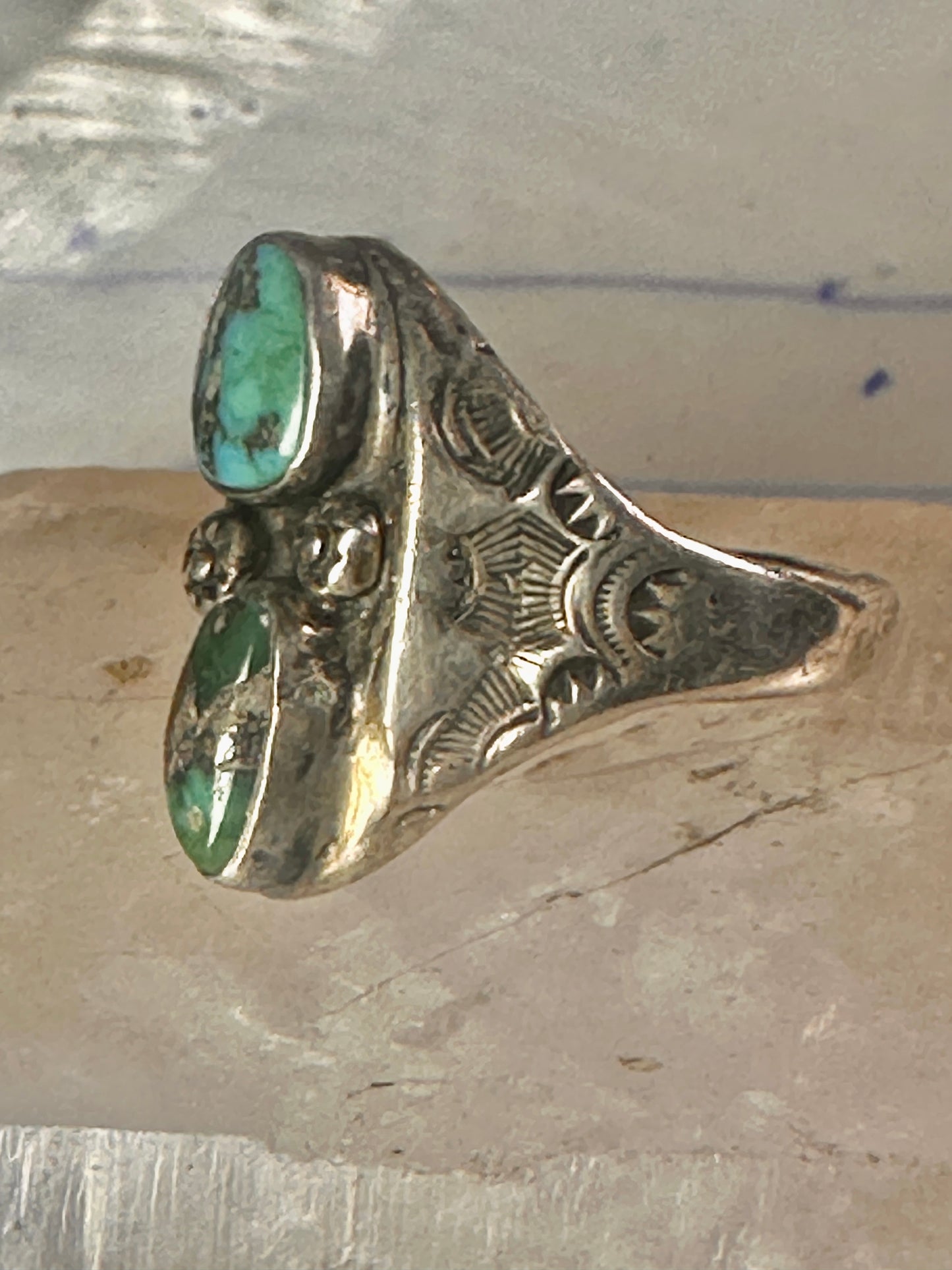 Navajo ring turquoise stampings size 14 sterling silver women men
