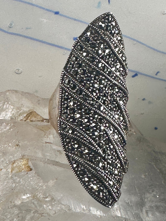 Long Marcasite ring size 8.75 sterling silver cocktail women