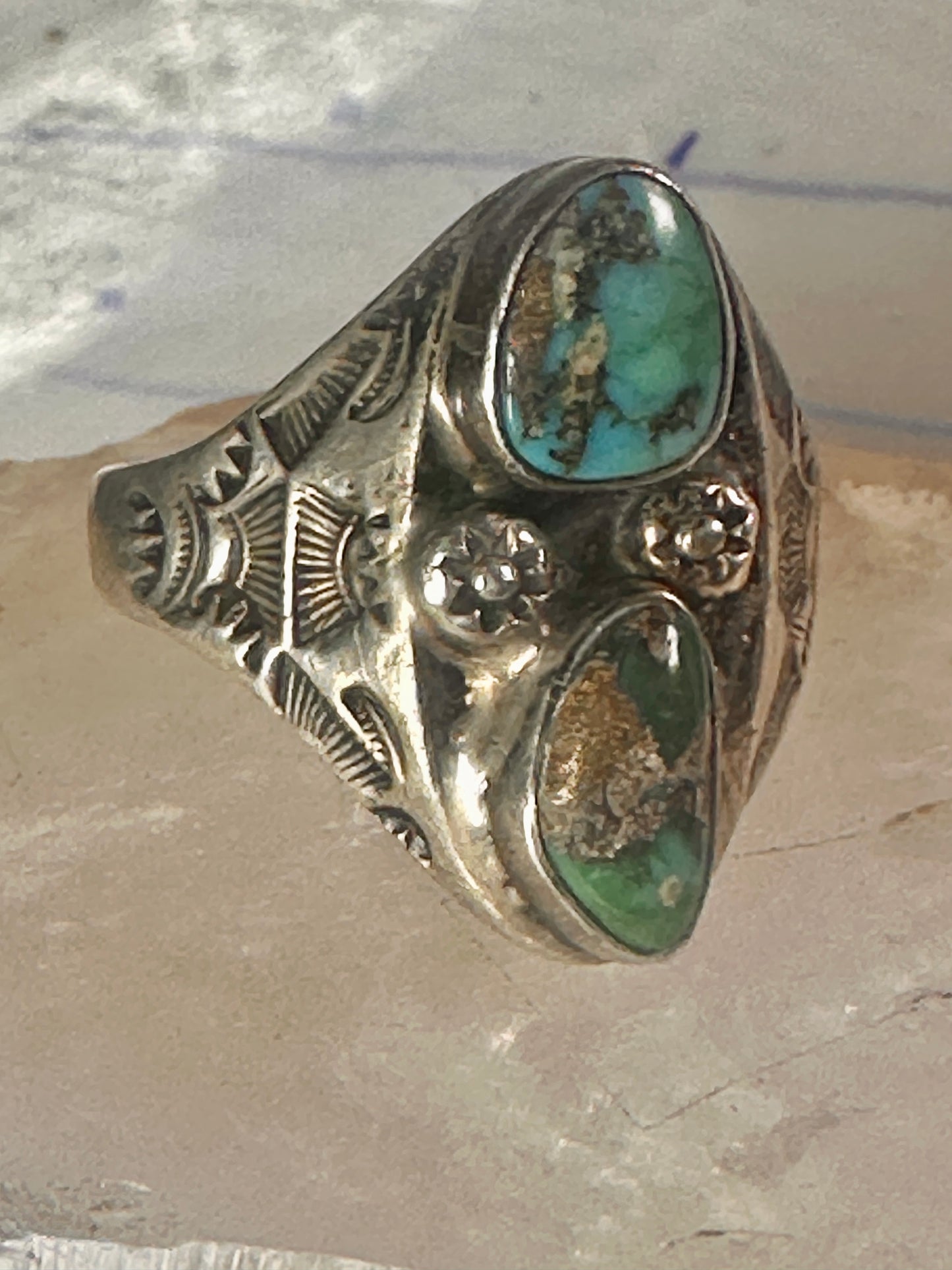 Navajo ring turquoise stampings size 14 sterling silver women men