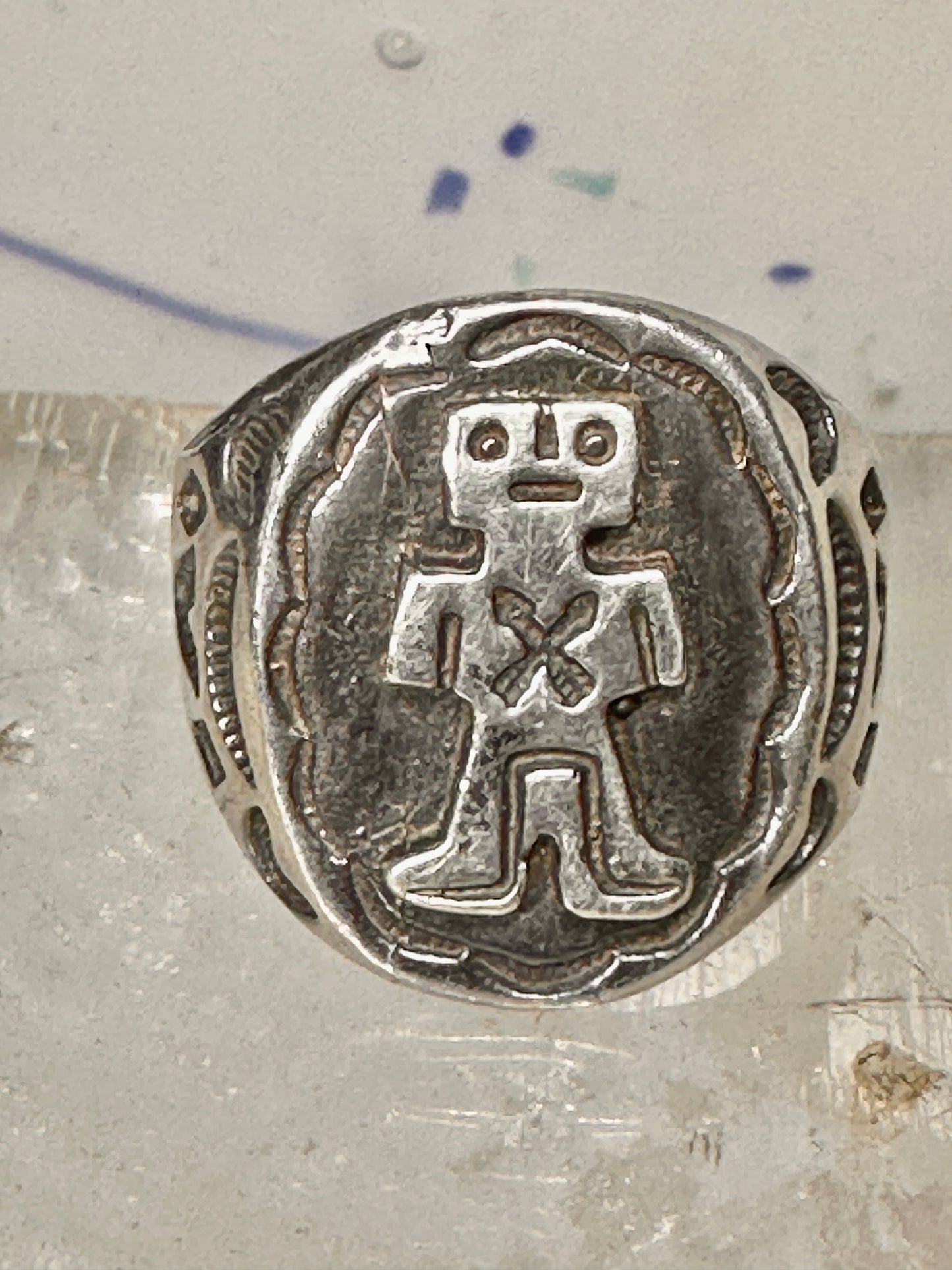 Mudman ring Navajo crossed arrows figurative Kachina size 9 sterling silver women men