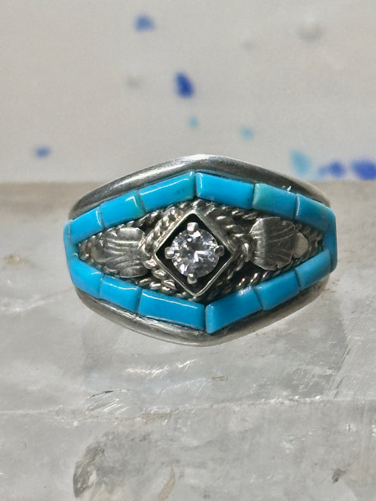 Turquoise ring size 10 S Roy leaves  band southwestern sterling silver CZ women men