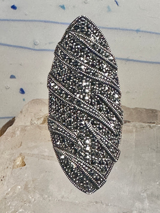 Long Marcasite ring size 8.75 sterling silver cocktail women