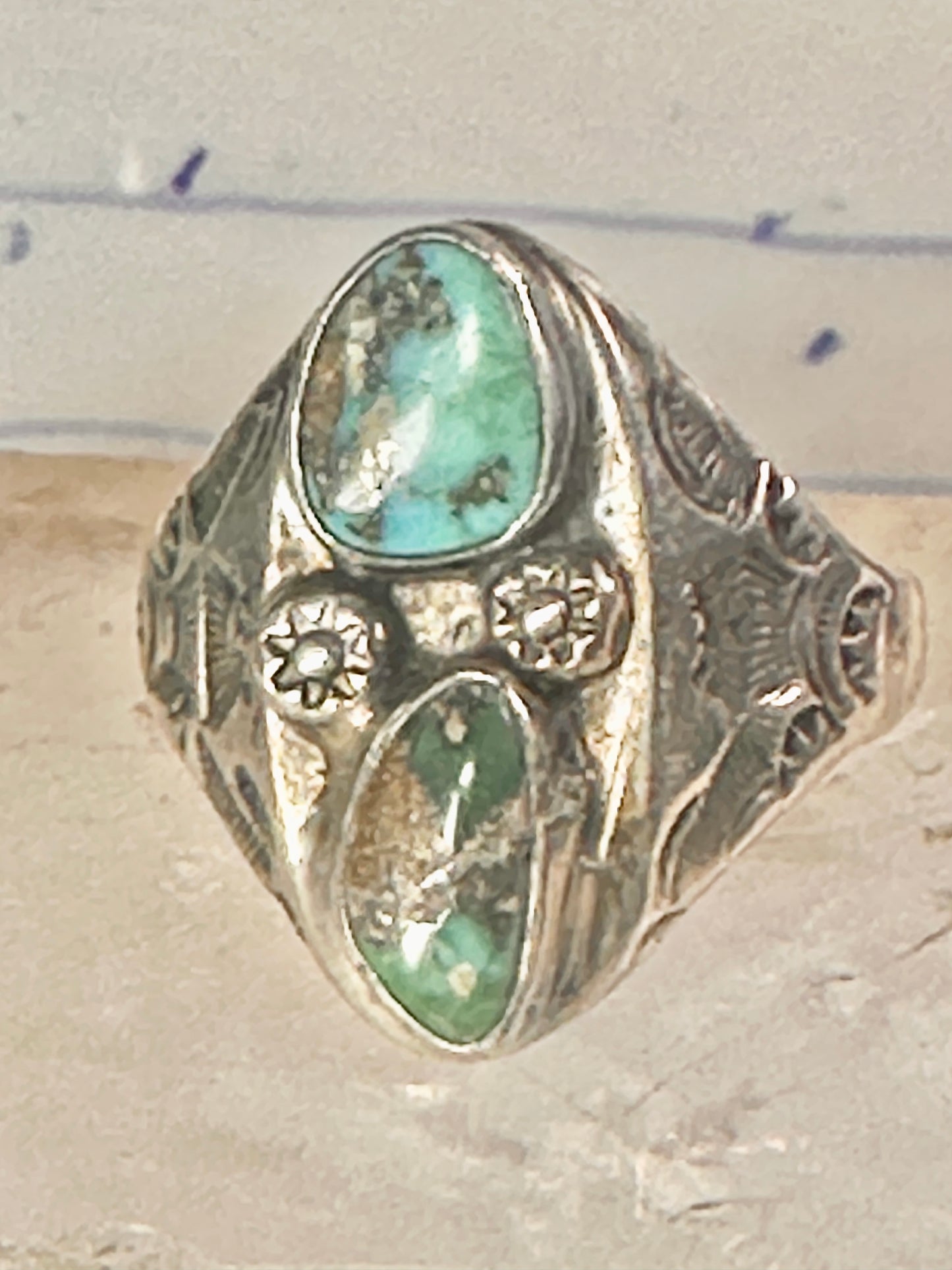 Navajo ring turquoise stampings size 14 sterling silver women men