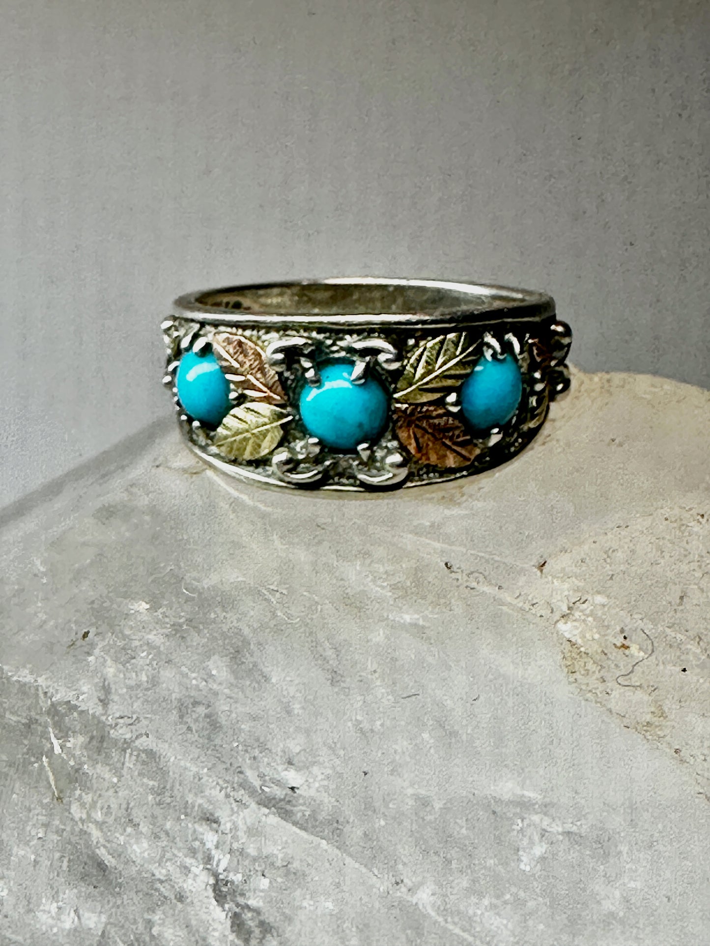 Black Hills Gold ring turquoise band size 8.75  sterling silver women