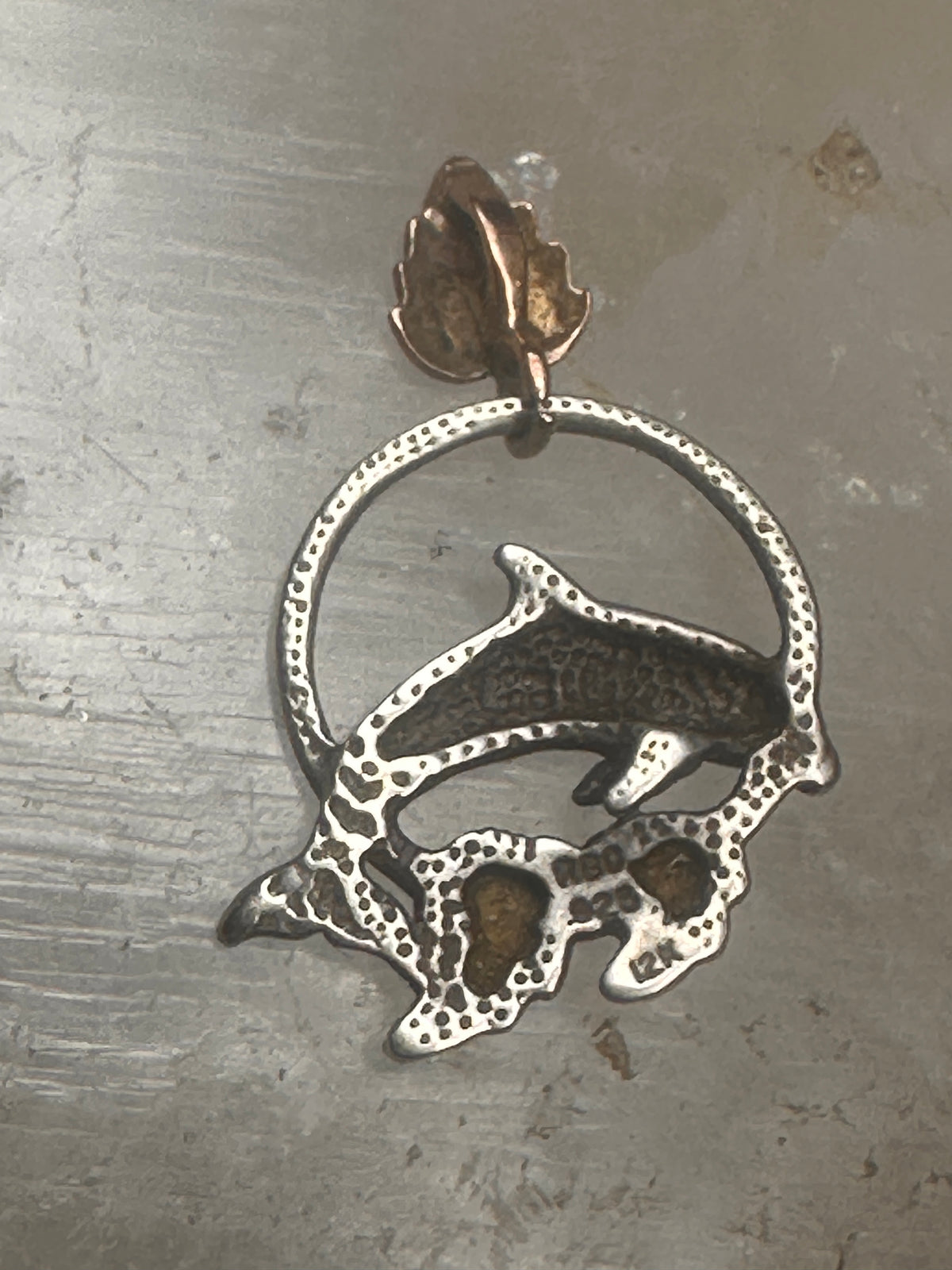 Vintage Black Hills Gold Sterling Silver 12K Tri Color Dolphin Hoop Pendant 925