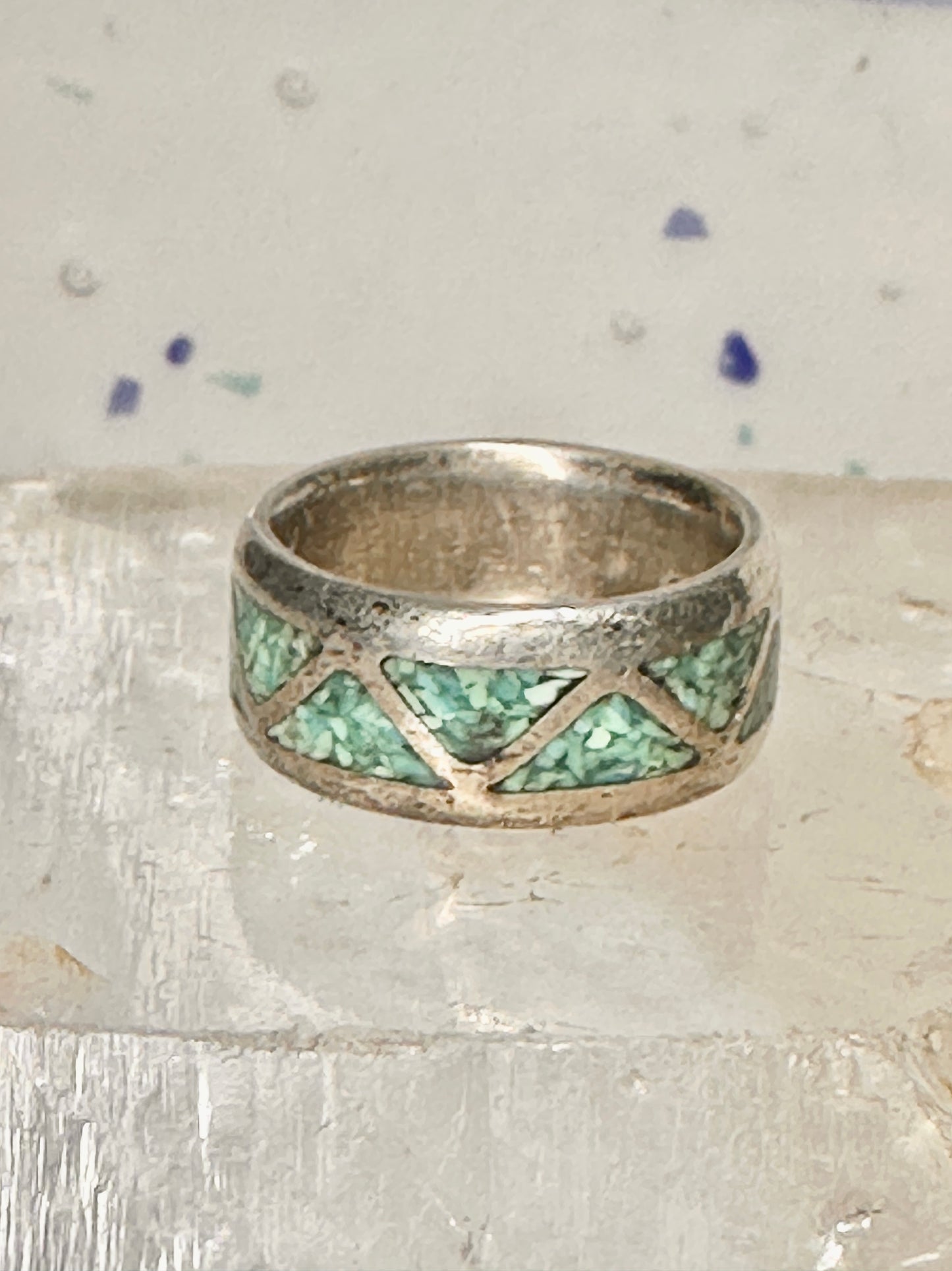 Zuni ring turquoise chips wedding band size 6 sterling silver women men