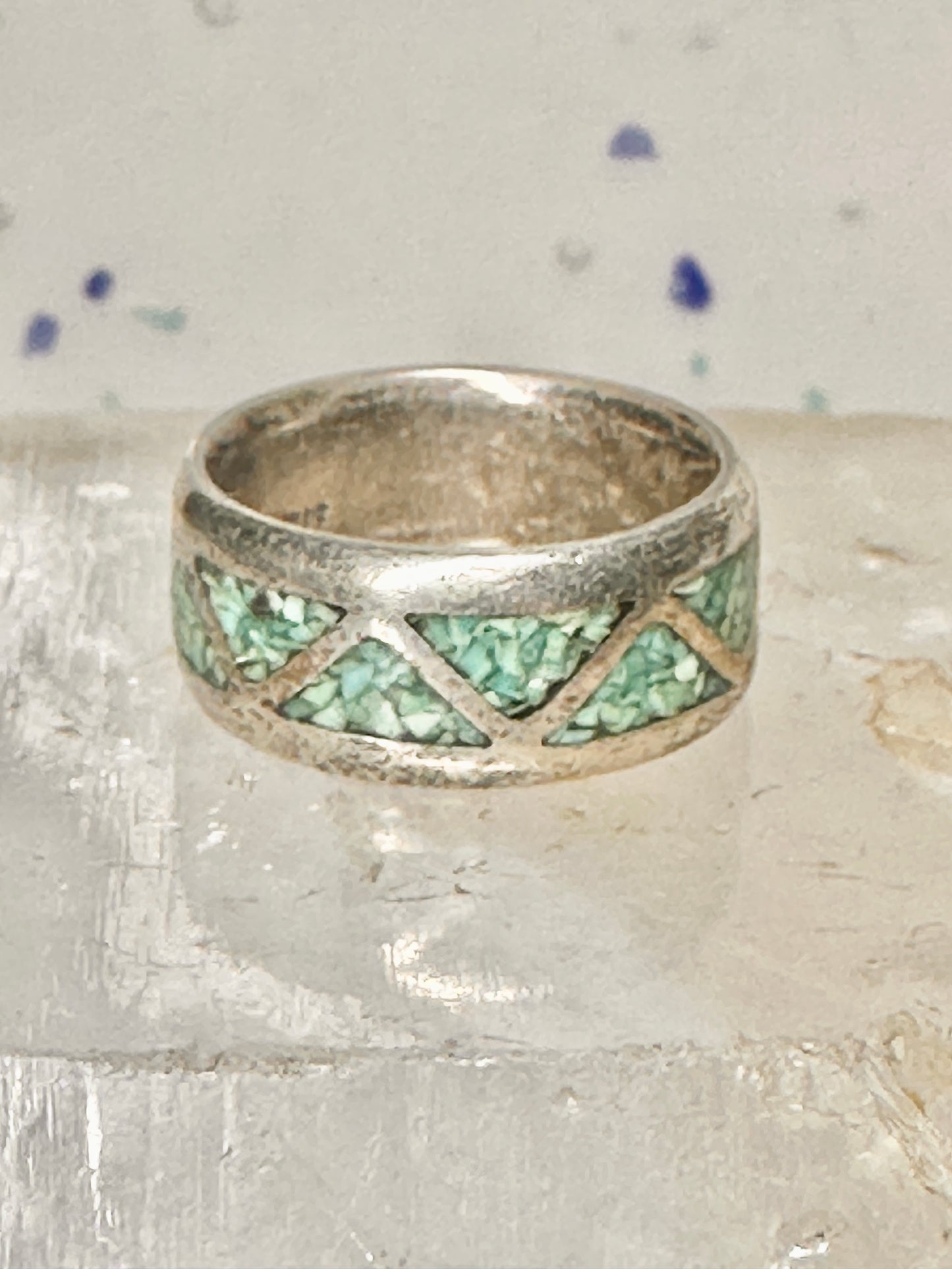 Zuni ring turquoise chips wedding band size 6 sterling silver women men