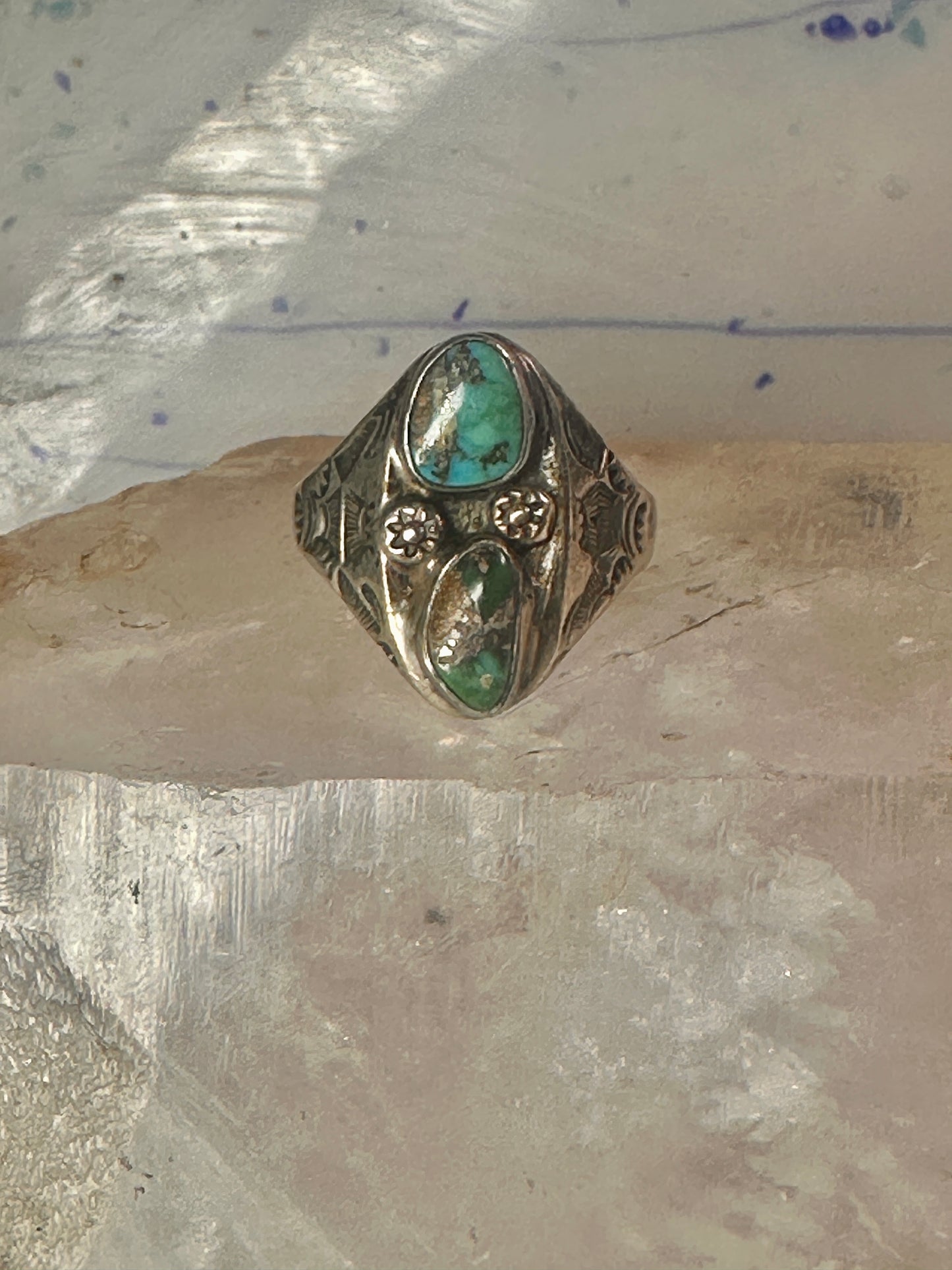 Navajo ring turquoise stampings size 14 sterling silver women men