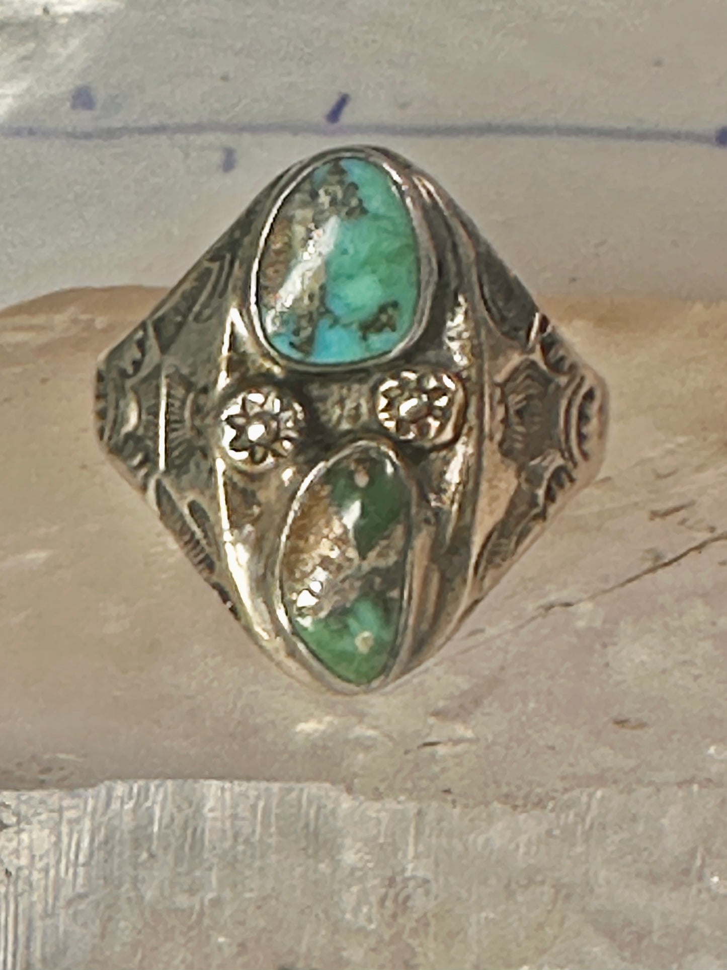Navajo ring turquoise stampings size 14 sterling silver women men