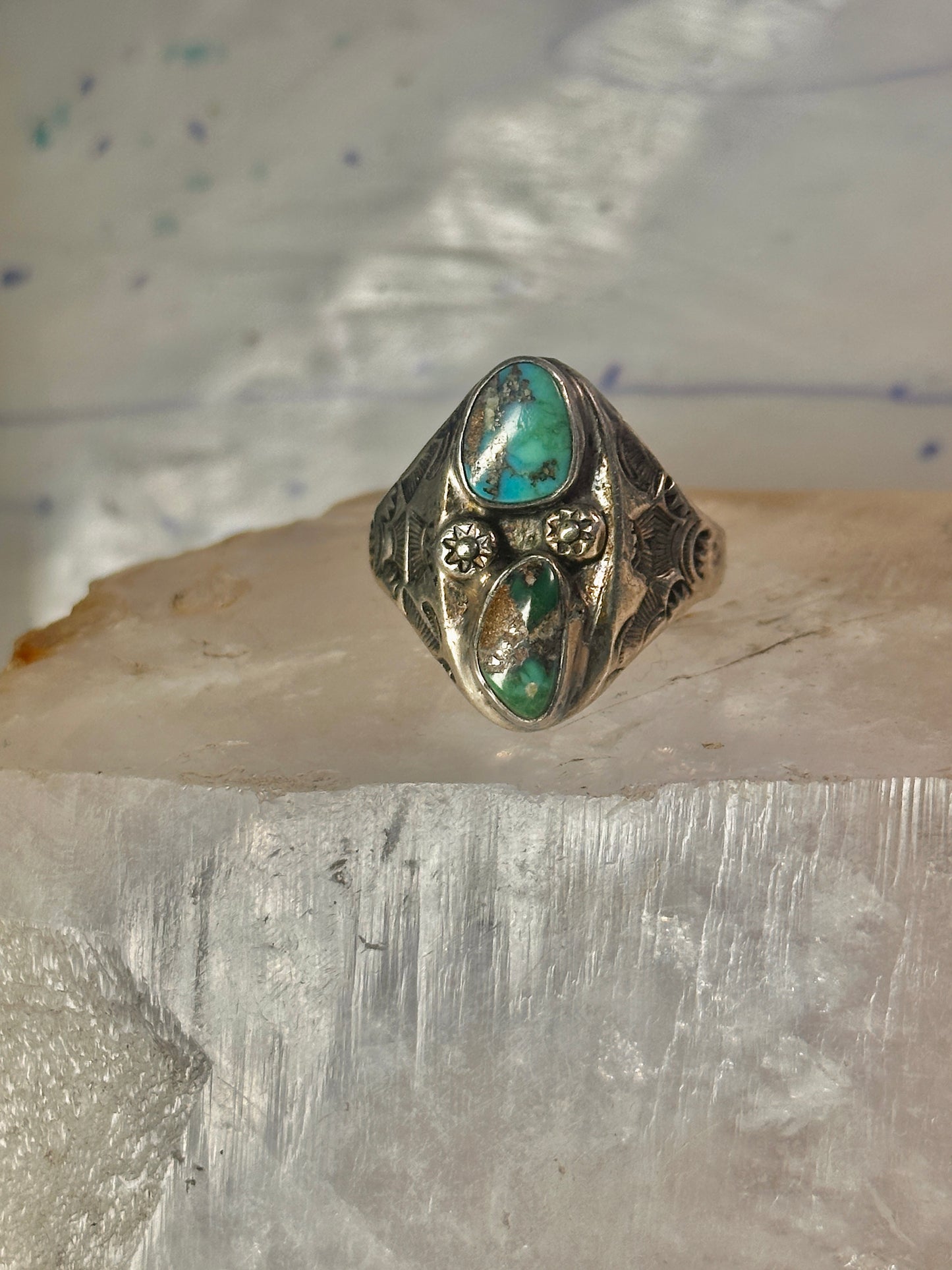 Navajo ring turquoise stampings size 14 sterling silver women men
