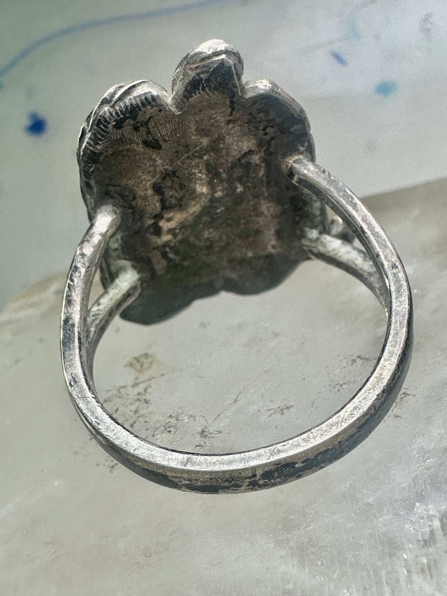 OLD Vintage Carved Turtle ring Navajo turquoise size 9.75 sterling silver women girls