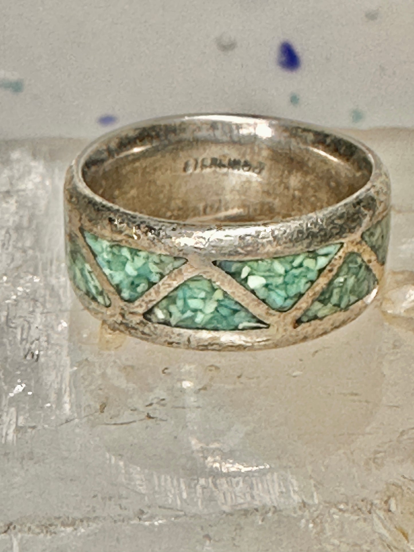 Zuni ring turquoise chips wedding band size 6 sterling silver women men