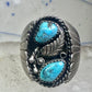 Navajo Turquoise Ring leaves feathers band size10.7 sterling silver women men signed J TSO
