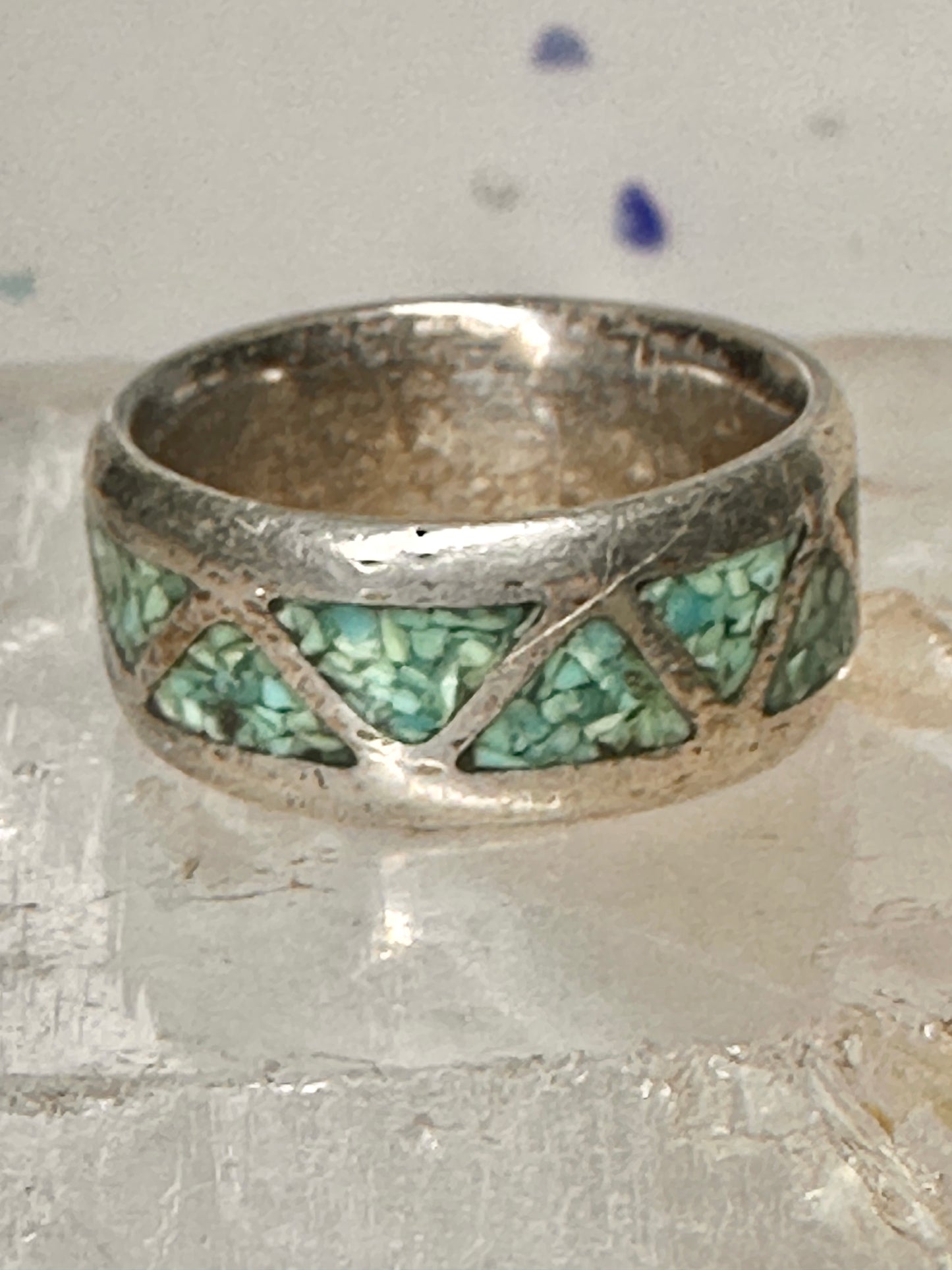 Zuni ring turquoise chips wedding band size 6 sterling silver women men